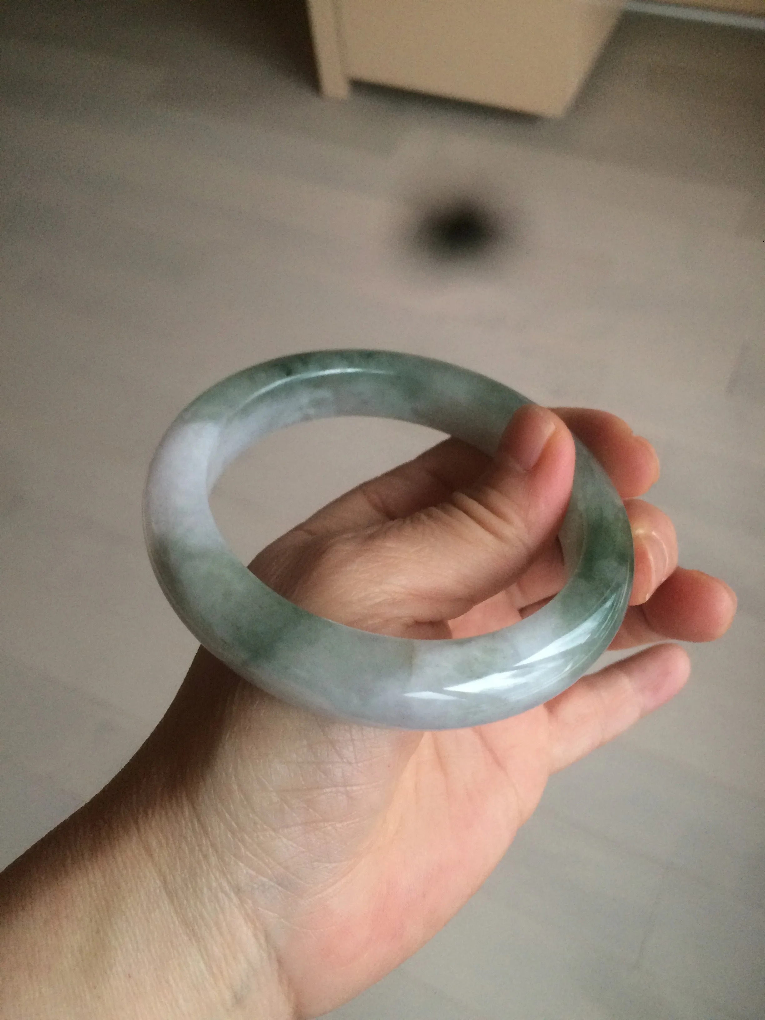 61.8 mm certified type A 100% Natural oily light green/white/purple chubby Jadeite Jade bangle BH42-2783