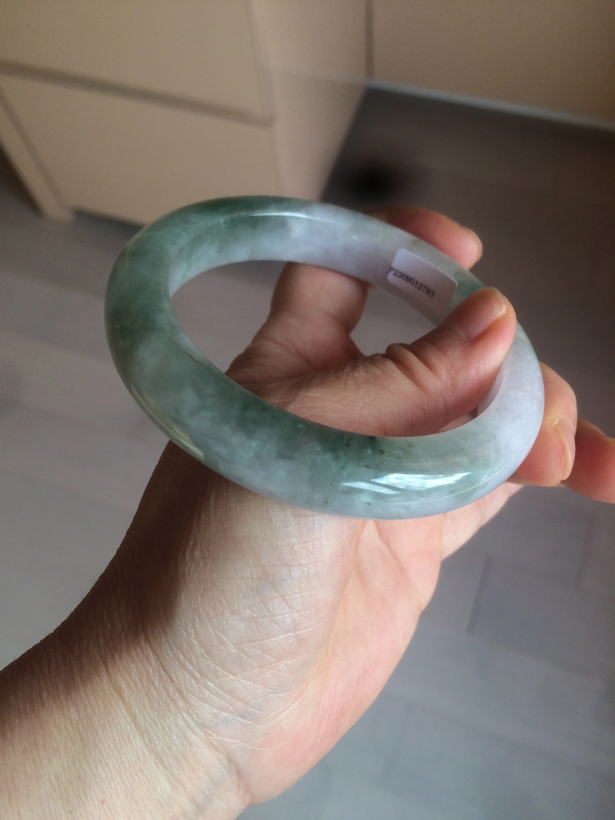 61.8 mm certified type A 100% Natural oily light green/white/purple chubby Jadeite Jade bangle BH42-2783