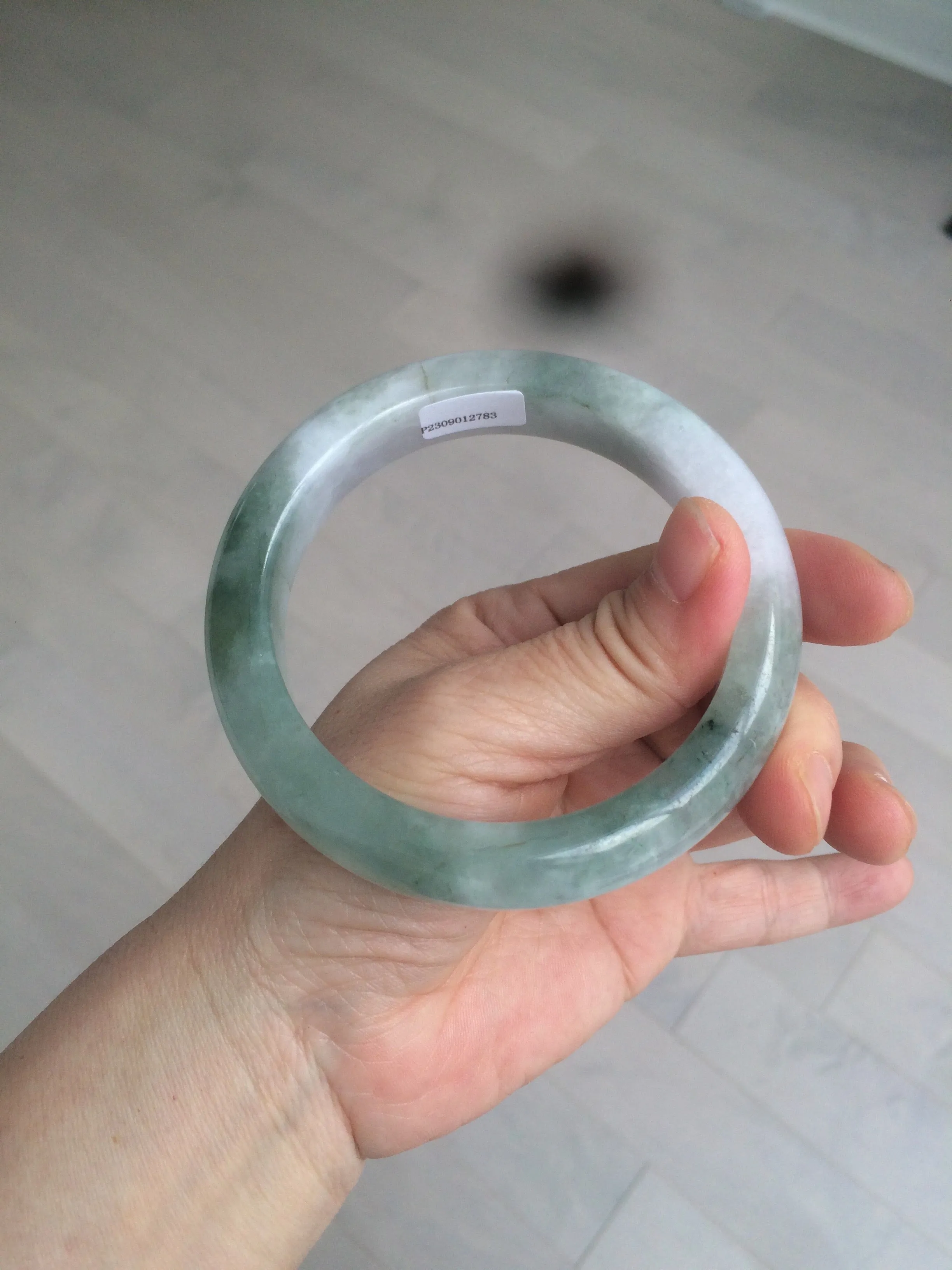 61.8 mm certified type A 100% Natural oily light green/white/purple chubby Jadeite Jade bangle BH42-2783