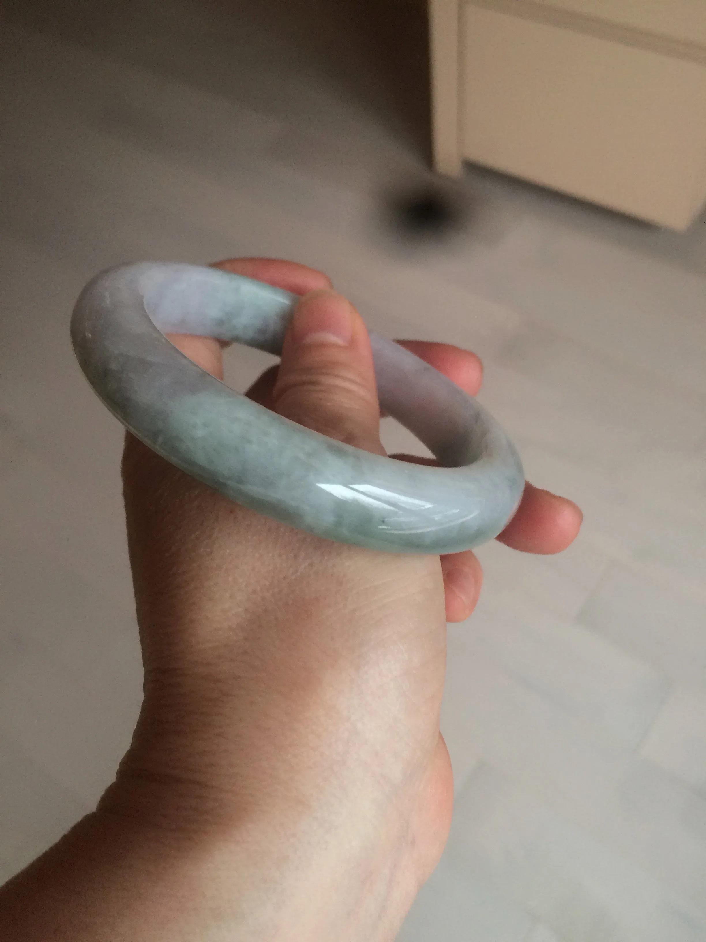 61.8 mm certified type A 100% Natural oily light green/white/purple chubby Jadeite Jade bangle BH42-2783