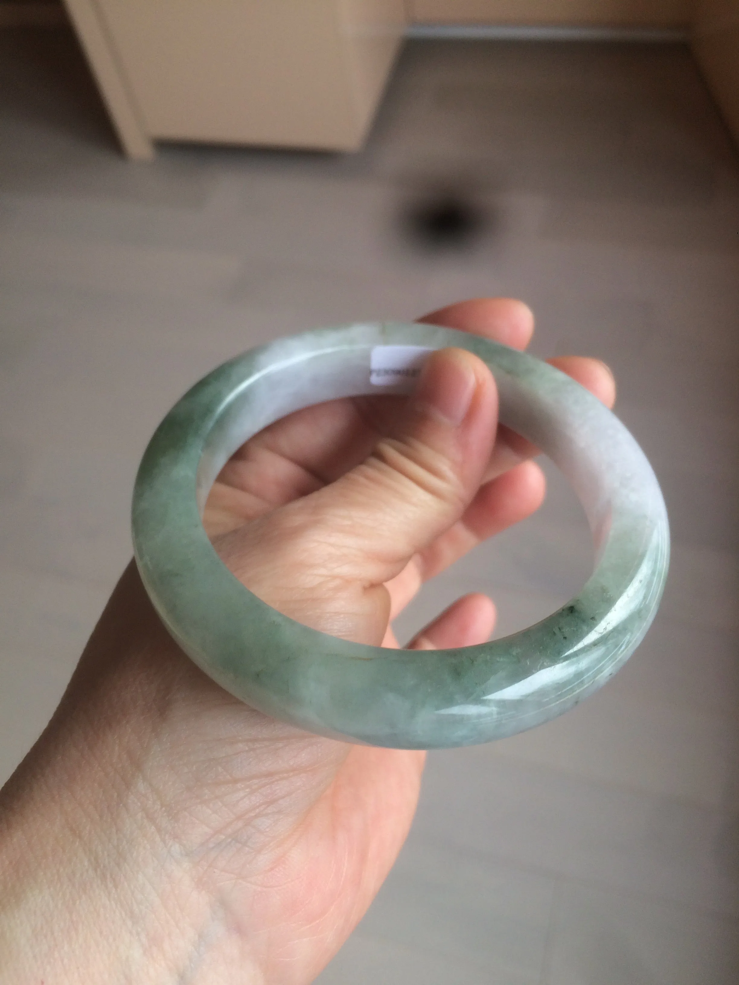 61.8 mm certified type A 100% Natural oily light green/white/purple chubby Jadeite Jade bangle BH42-2783