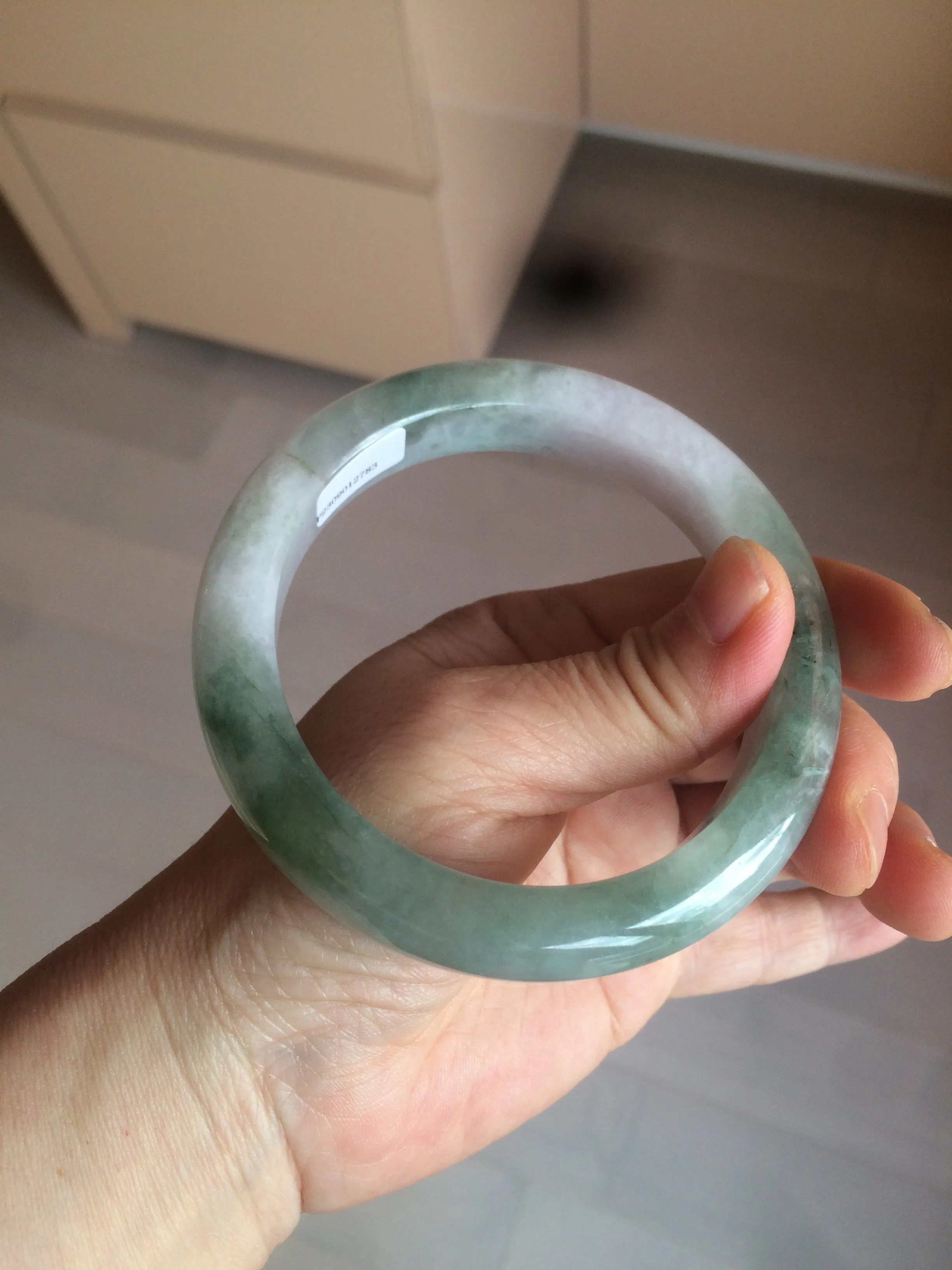 61.8 mm certified type A 100% Natural oily light green/white/purple chubby Jadeite Jade bangle BH42-2783