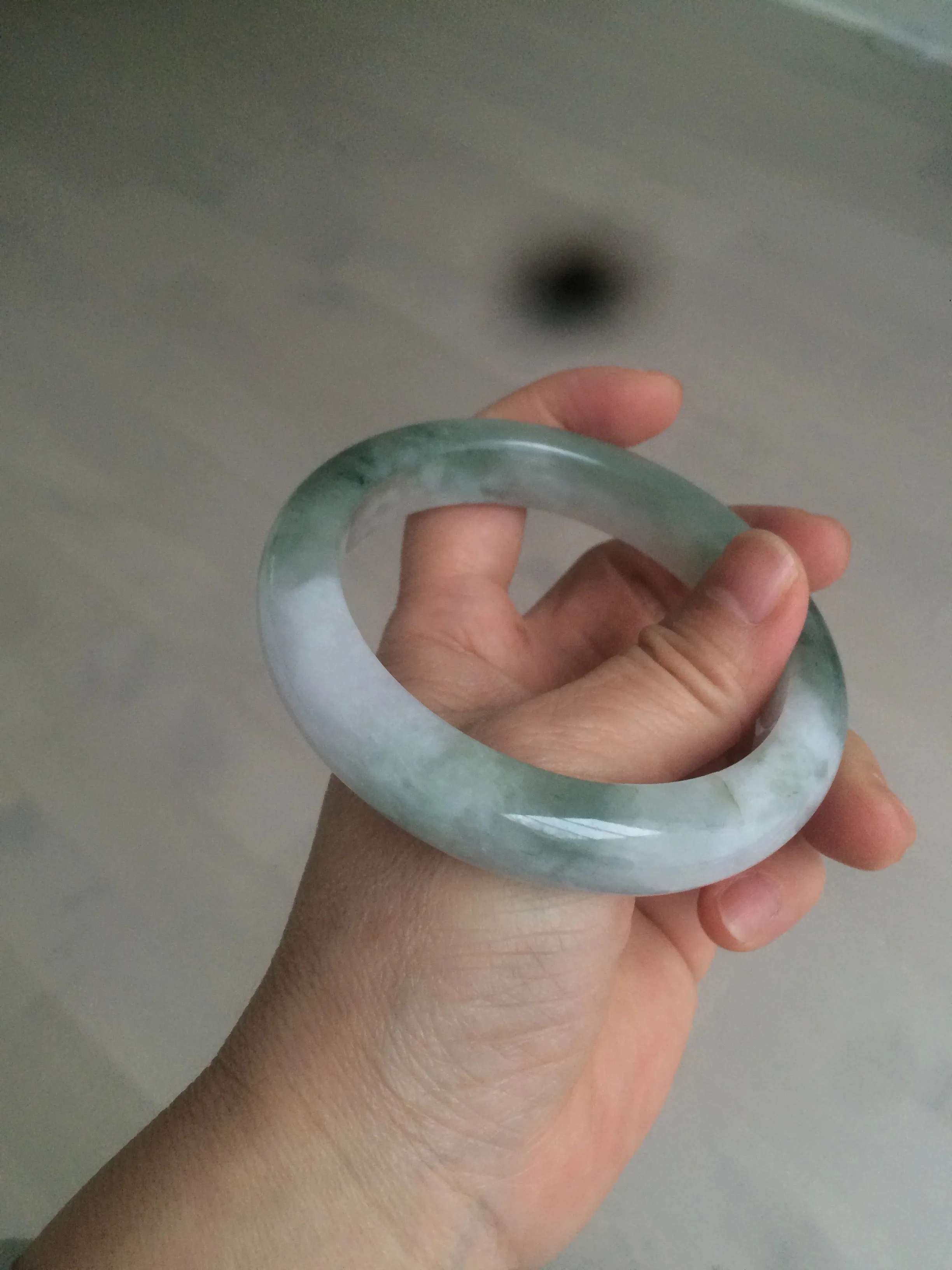 61.8 mm certified type A 100% Natural oily light green/white/purple chubby Jadeite Jade bangle BH42-2783