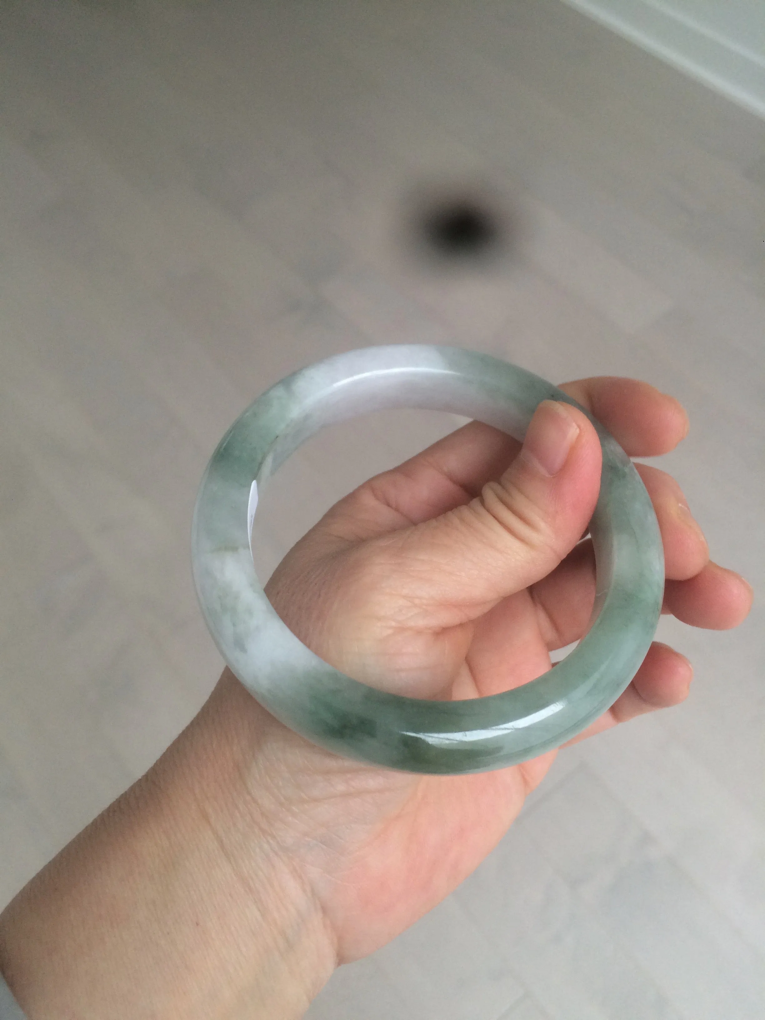 61.8 mm certified type A 100% Natural oily light green/white/purple chubby Jadeite Jade bangle BH42-2783