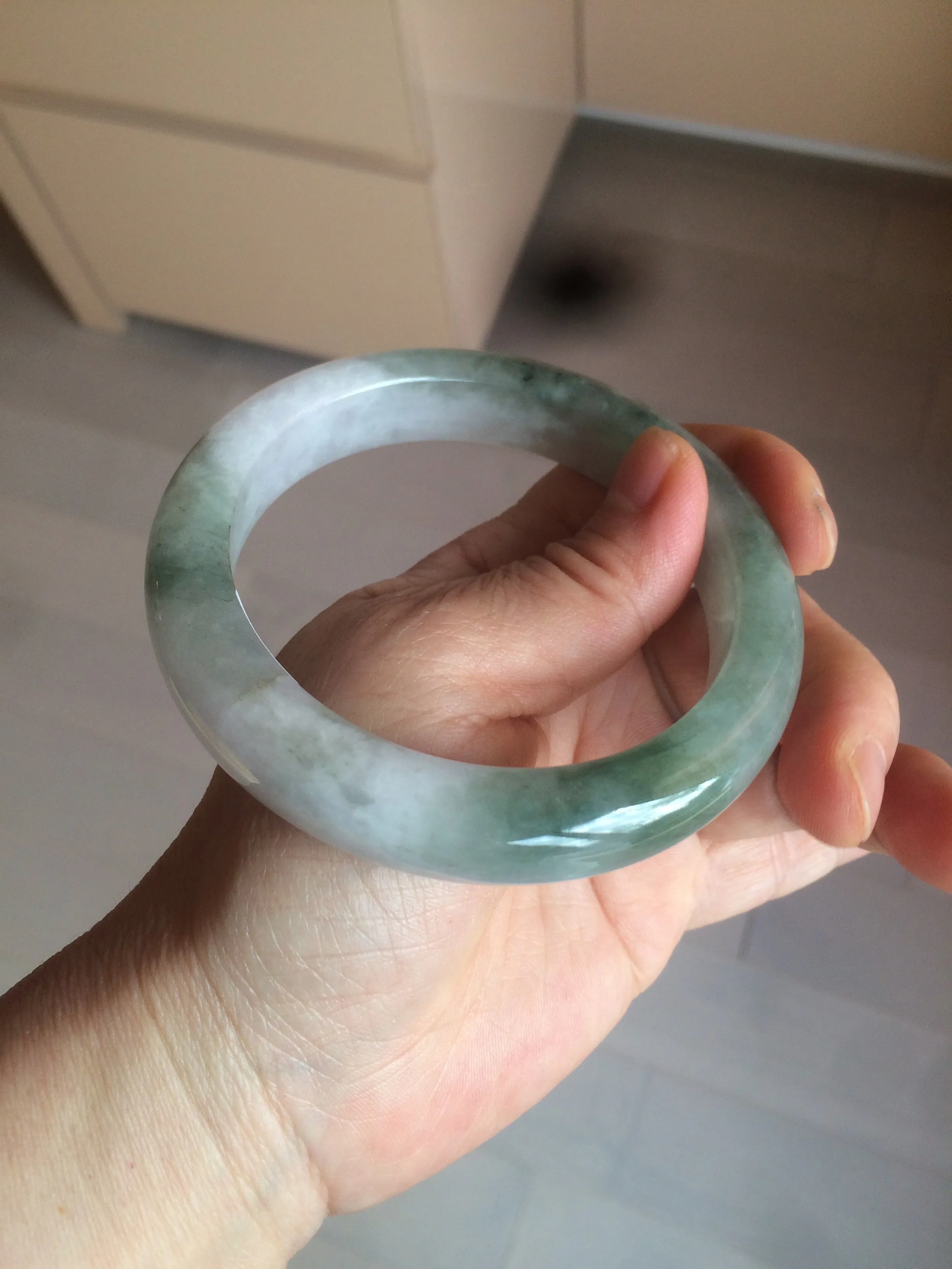 61.8 mm certified type A 100% Natural oily light green/white/purple chubby Jadeite Jade bangle BH42-2783