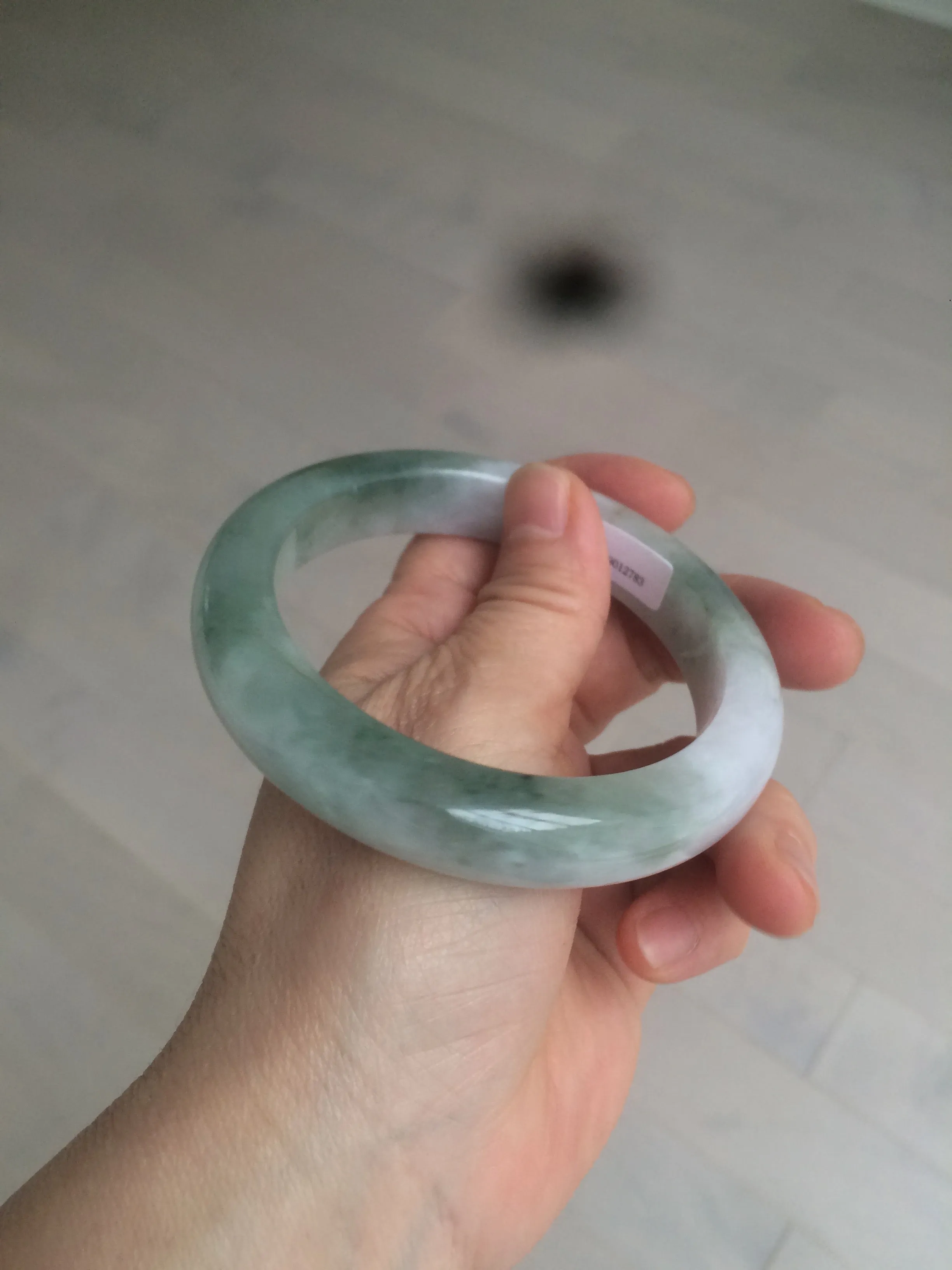 61.8 mm certified type A 100% Natural oily light green/white/purple chubby Jadeite Jade bangle BH42-2783