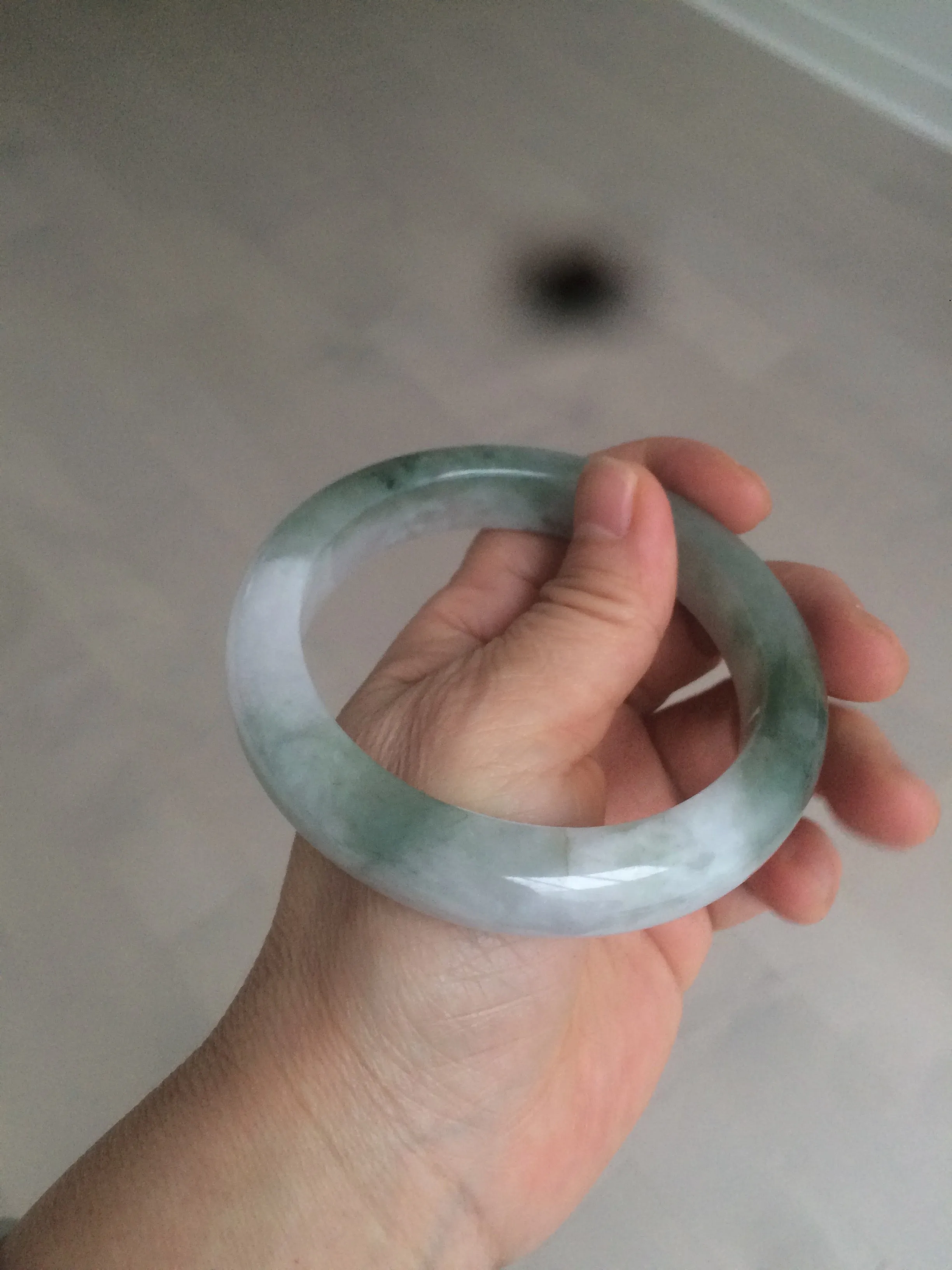 61.8 mm certified type A 100% Natural oily light green/white/purple chubby Jadeite Jade bangle BH42-2783