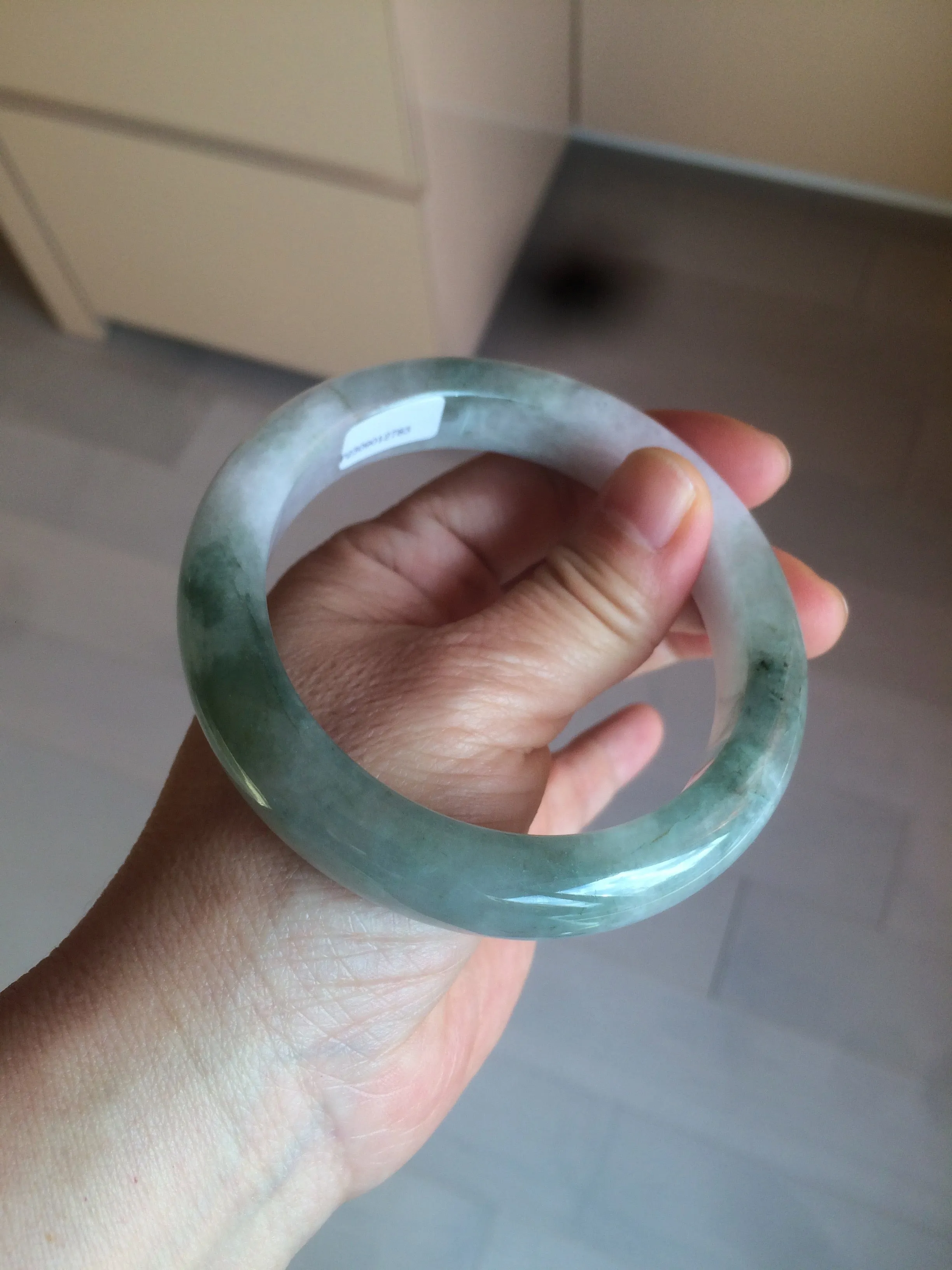 61.8 mm certified type A 100% Natural oily light green/white/purple chubby Jadeite Jade bangle BH42-2783