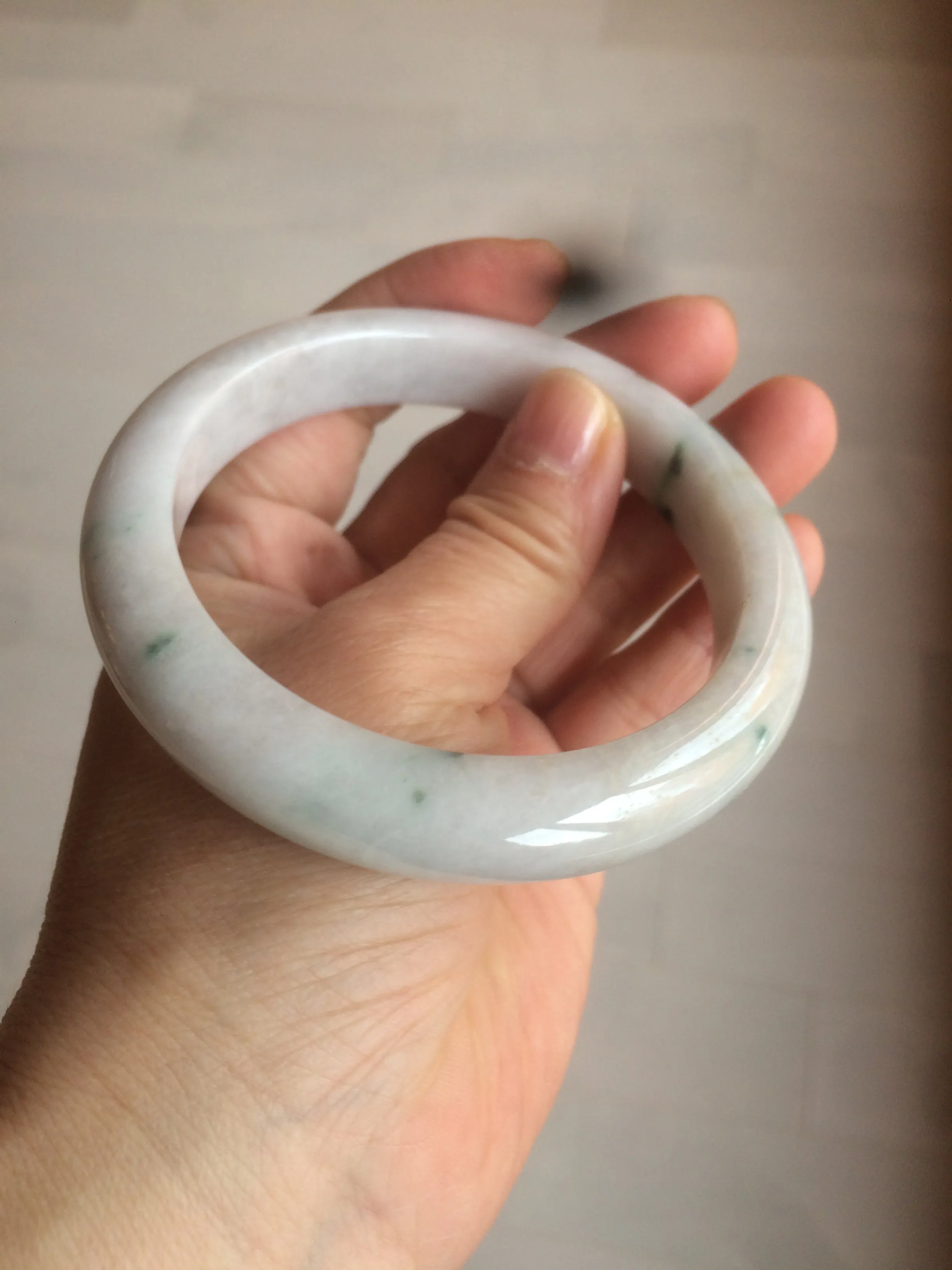 61mm certified type A 100% Natural sunny green/white Jadeite Jade bangle AQ23-9961