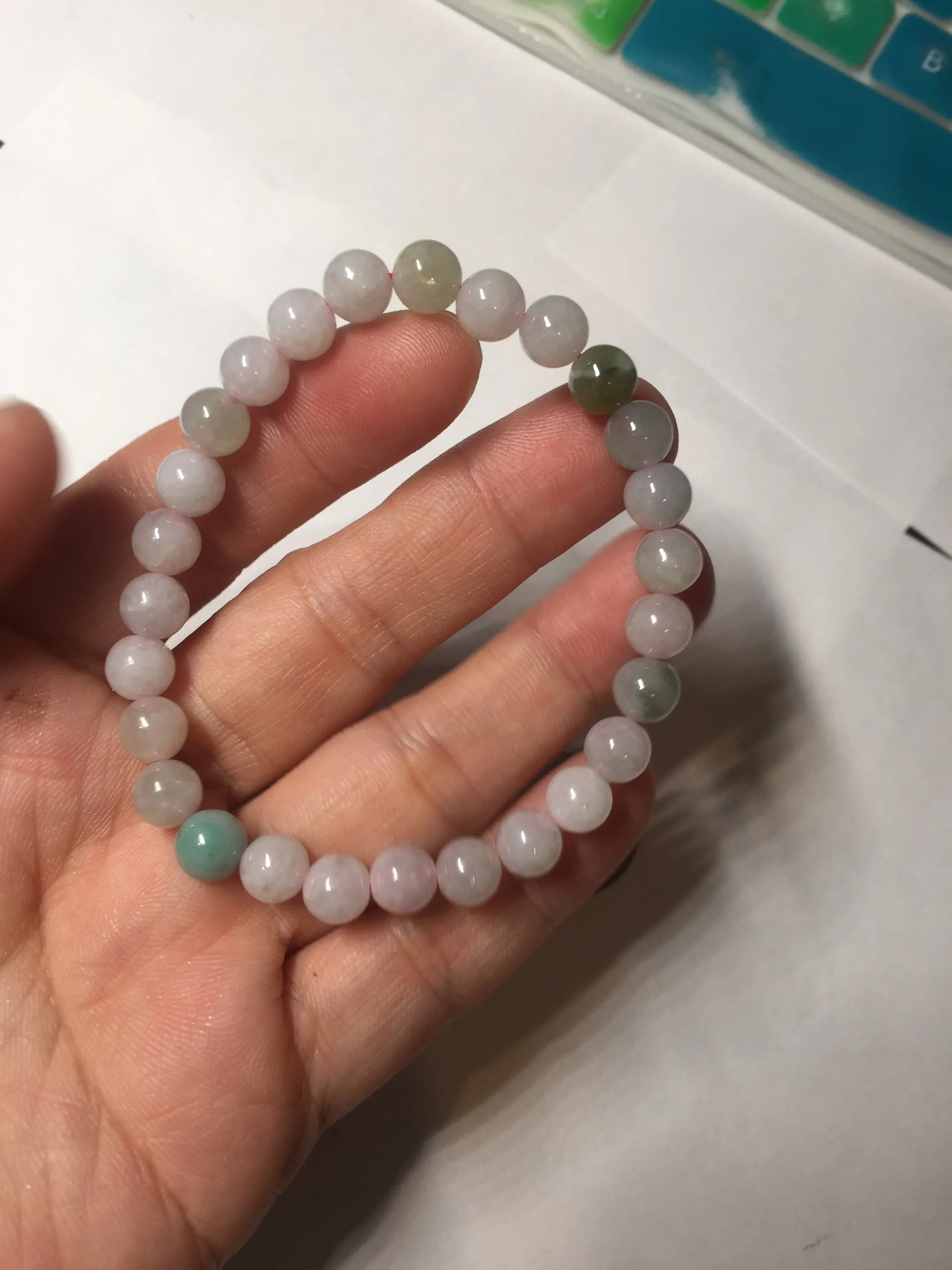 6.6-6.8mm 100% natural type A green/white/purple jadeite jade beads bracelet BL20