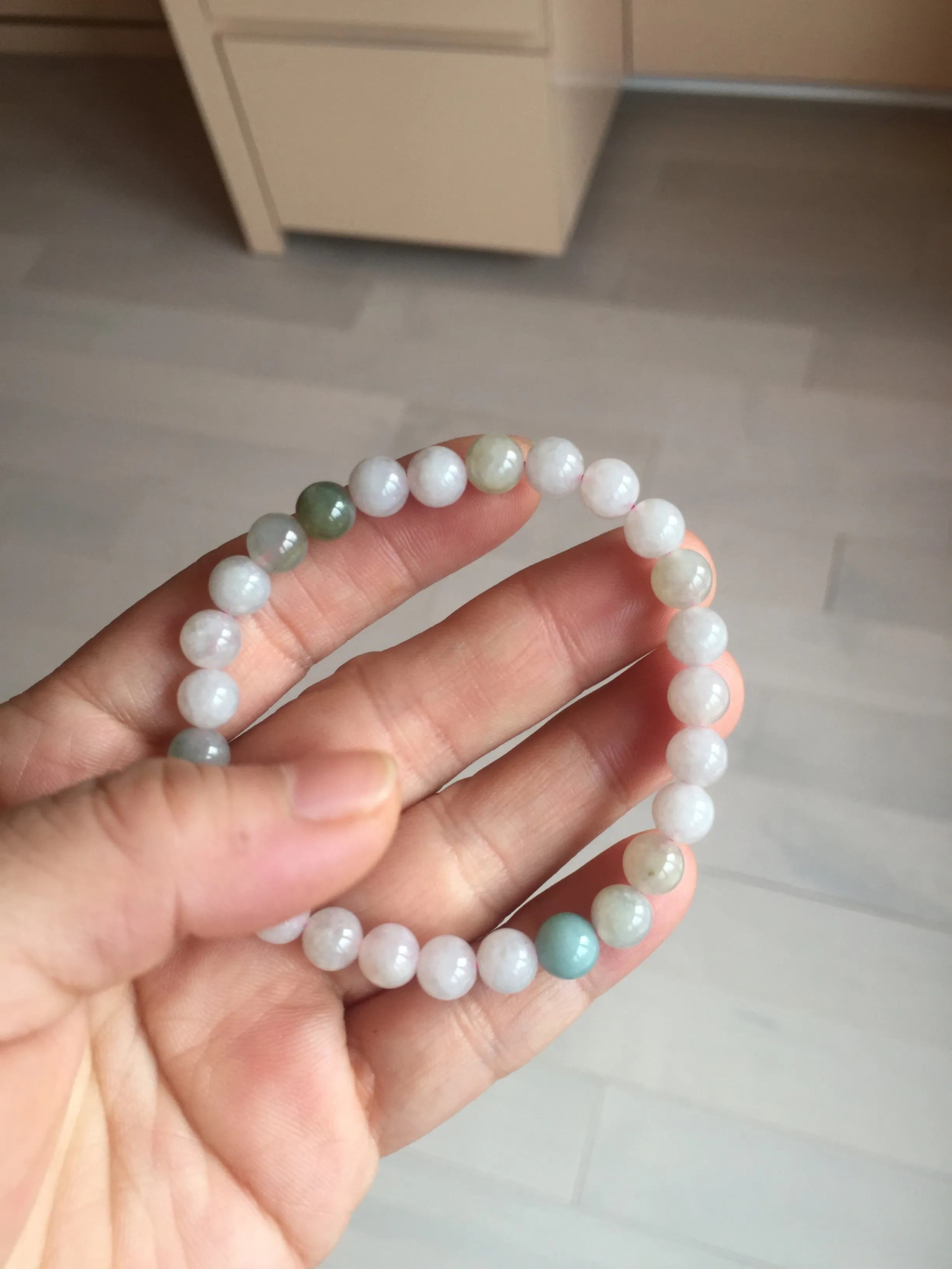 6.6-6.8mm 100% natural type A green/white/purple jadeite jade beads bracelet BL20