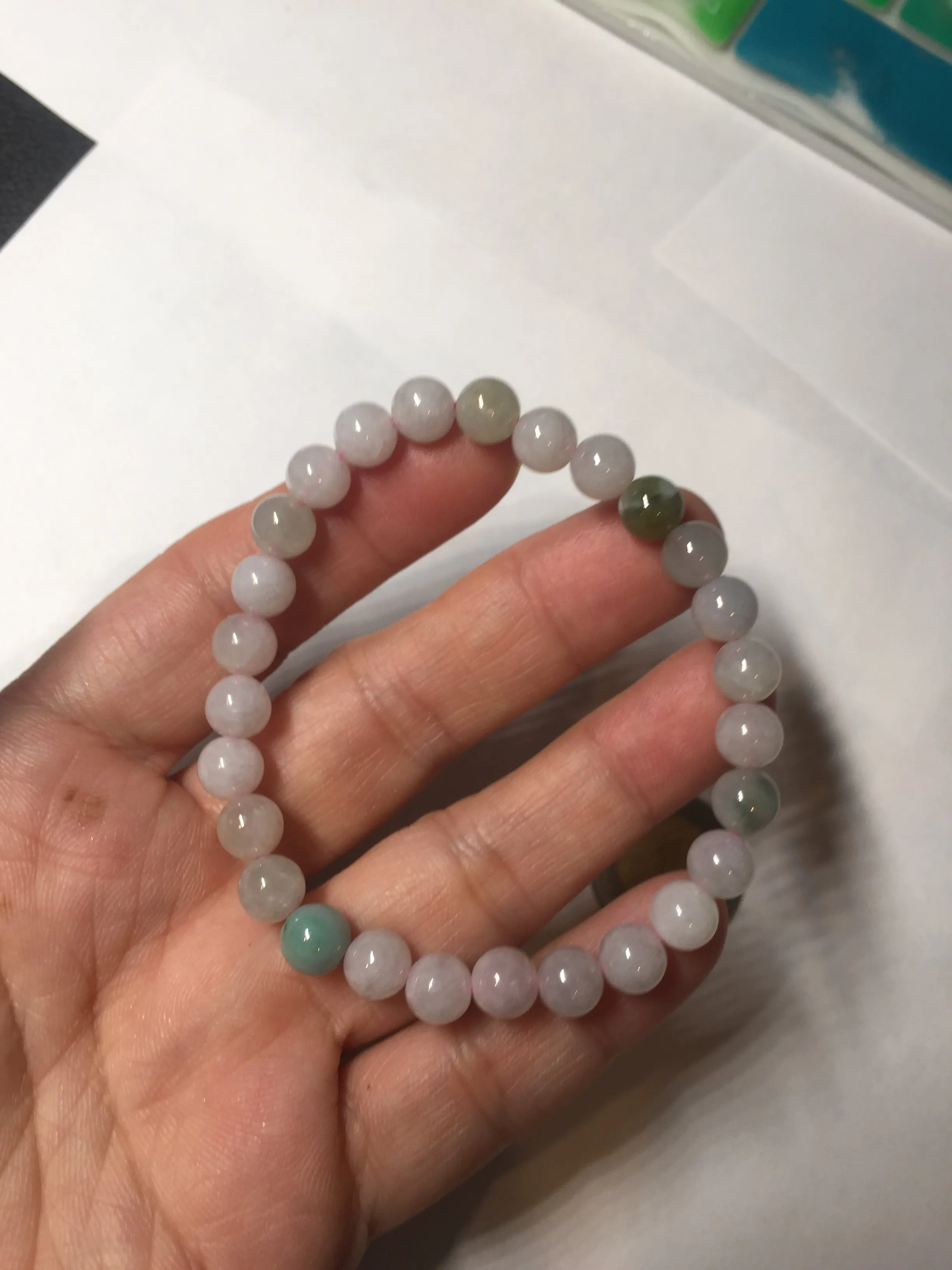 6.6-6.8mm 100% natural type A green/white/purple jadeite jade beads bracelet BL20