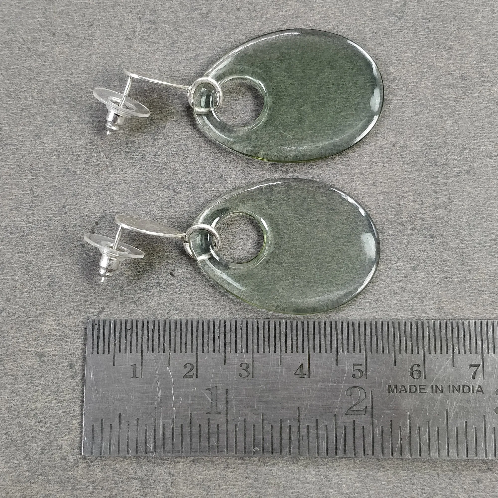 925 Sterling Silver Earring : 10.09gms Synthetic Manmade Green & Gray Rhinestone Gemstone Drop Dangle Push Back Earrings 2" (With Video)