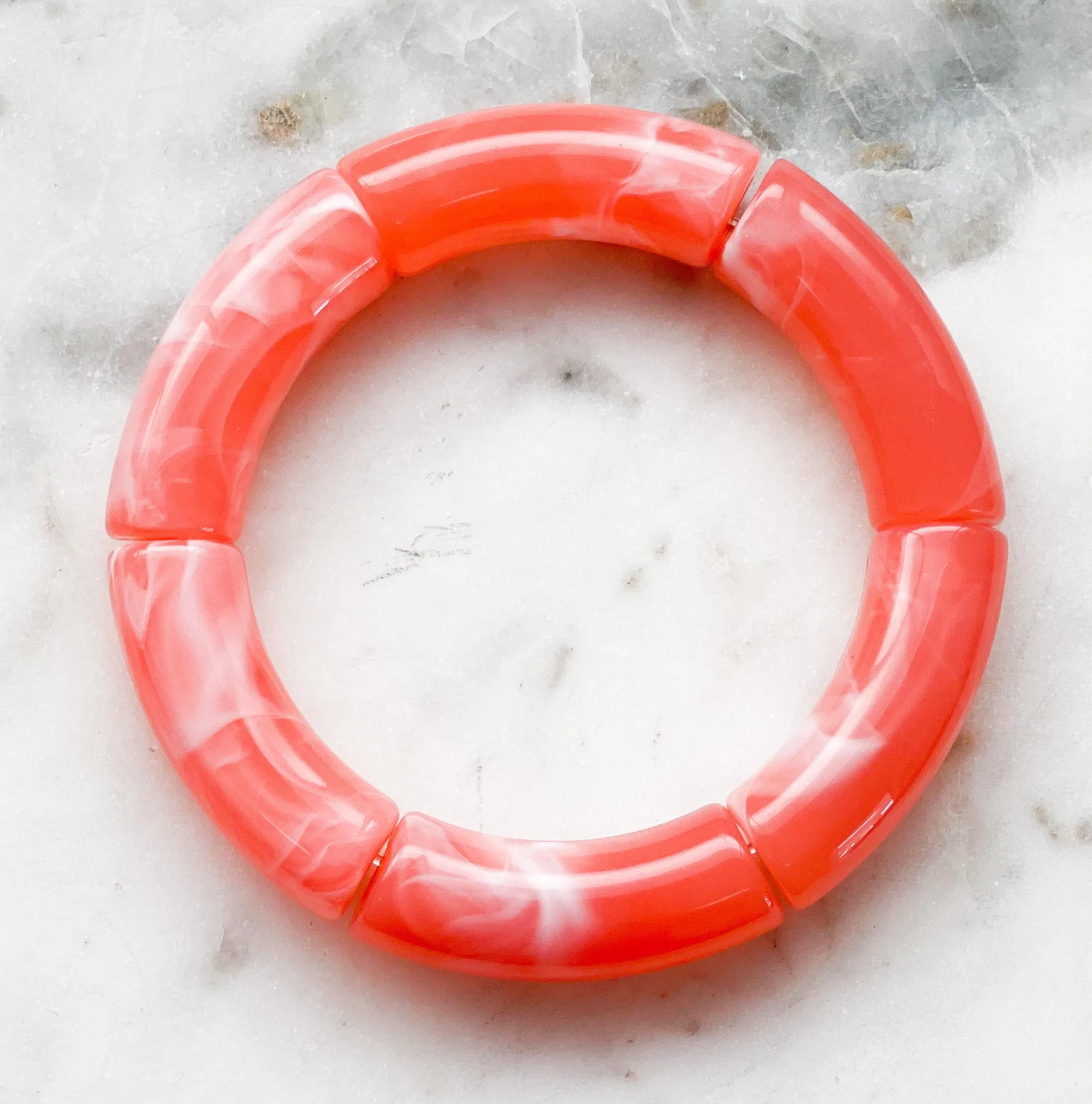 Acrylic Bamboo Bangle Bracelet Marbled Coral Pink