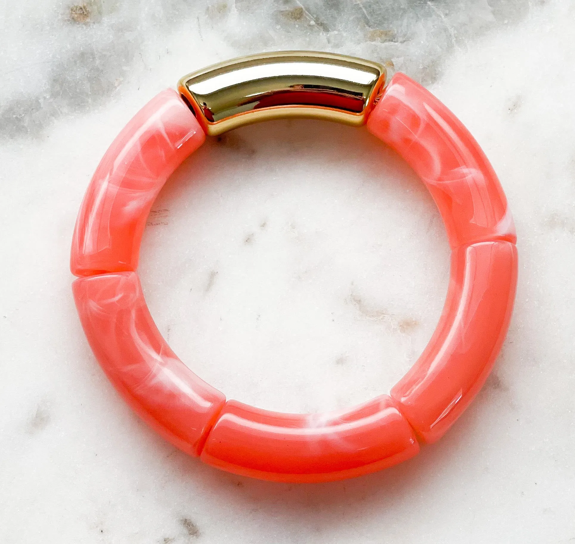 Acrylic Bamboo Bangle Bracelet Marbled Coral Pink