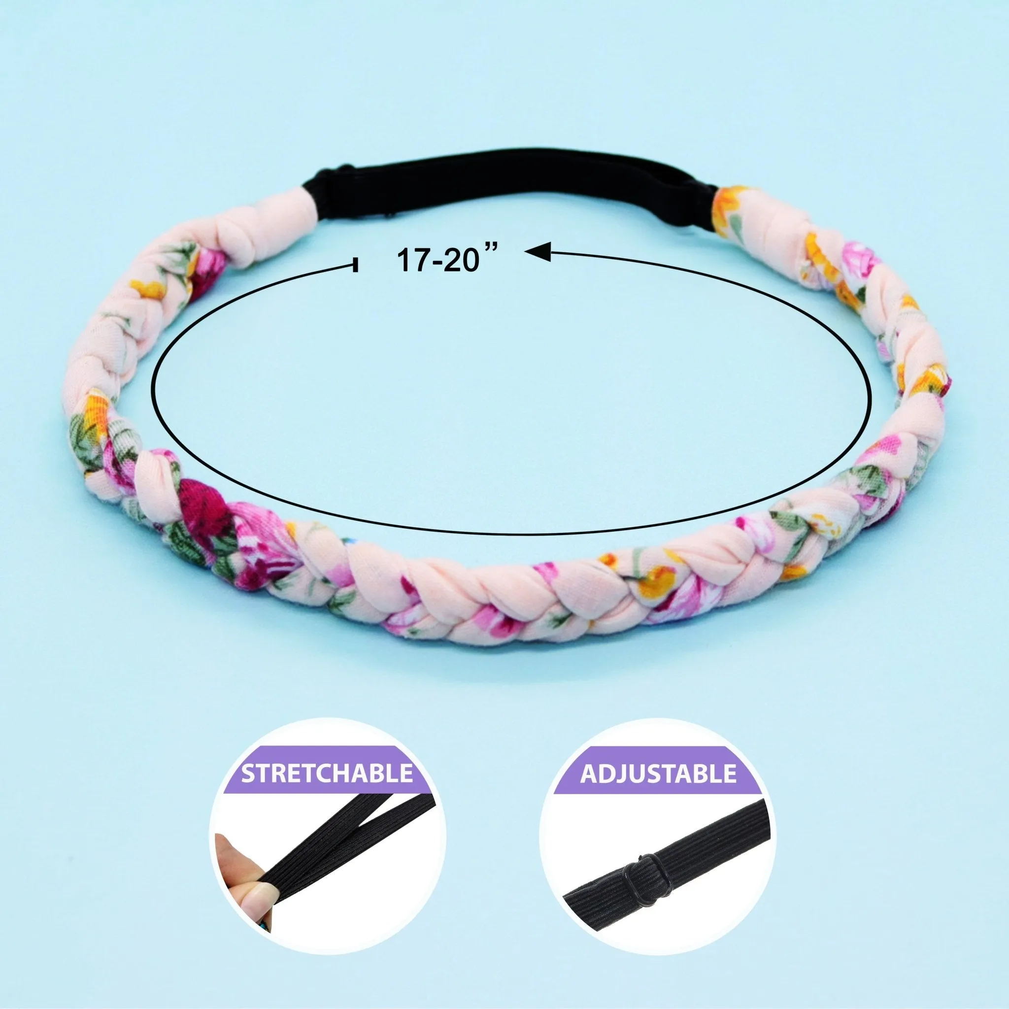 Adjustable Floral Braided Headbands - 4 Pack