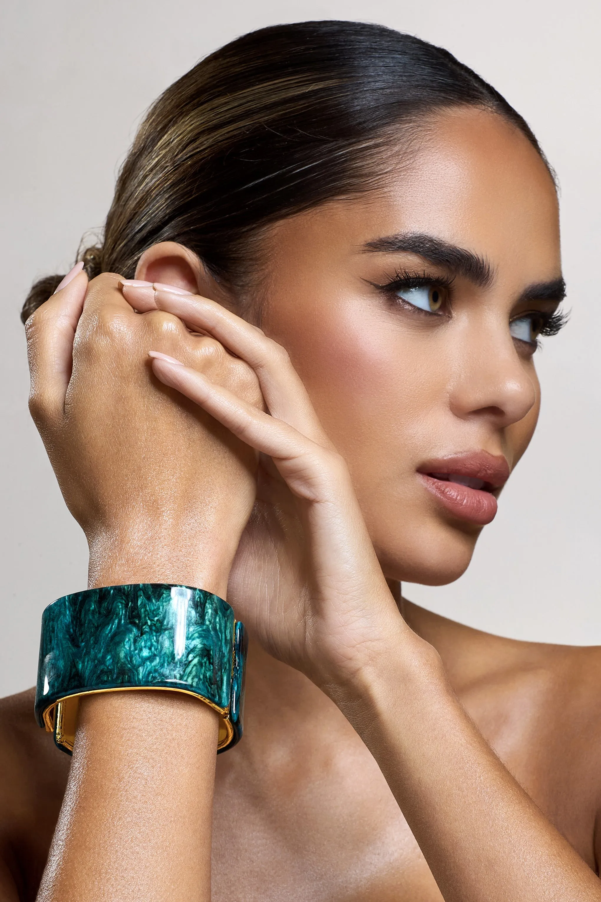 Agua | Gold & Green Resin Chunky Bangle