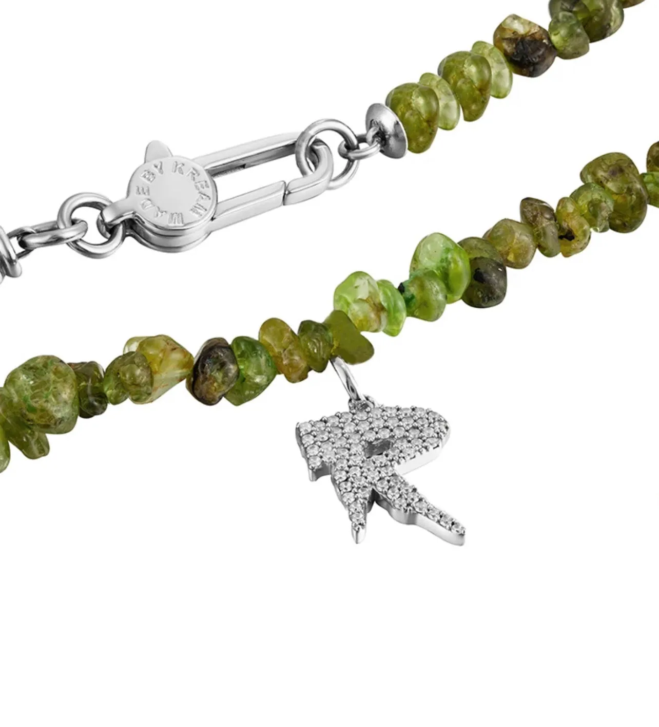 ALPHABET R NECKLACE IN SILVER WITH OLIVINE