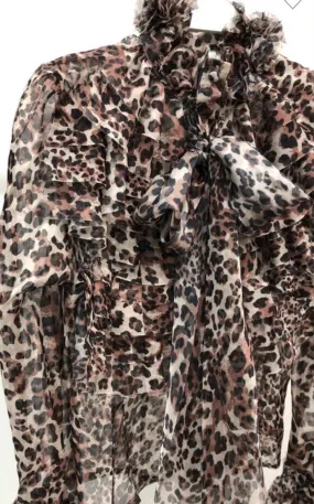 Amanda animal print chiffon long sleeve Top