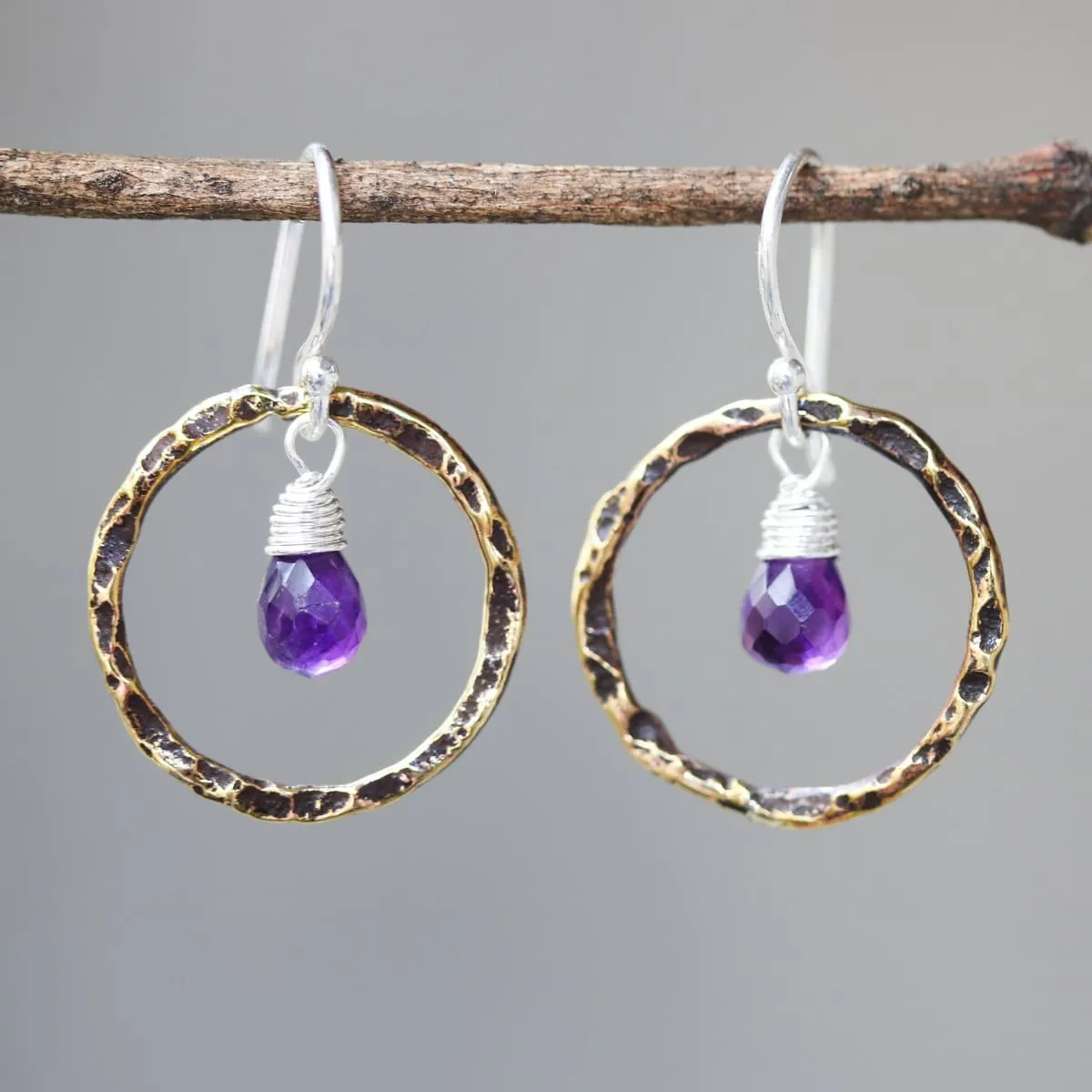 Amethyst earrings, Silver amethyst earring, hoop earring, dangle earring, gemstone drop earring, silver earring,