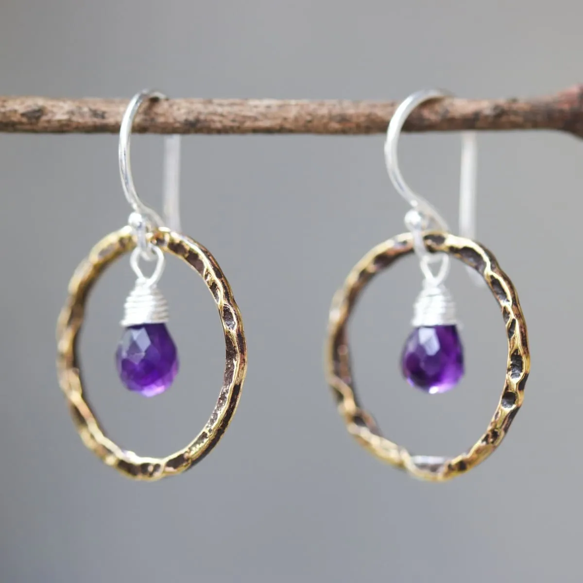 Amethyst earrings, Silver amethyst earring, hoop earring, dangle earring, gemstone drop earring, silver earring,