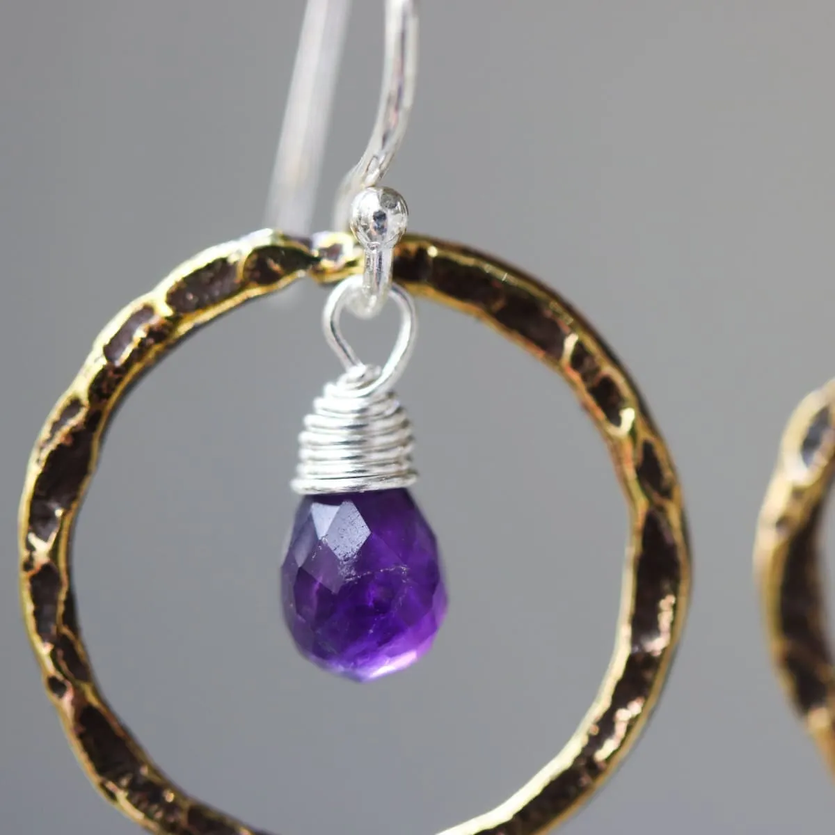 Amethyst earrings, Silver amethyst earring, hoop earring, dangle earring, gemstone drop earring, silver earring,