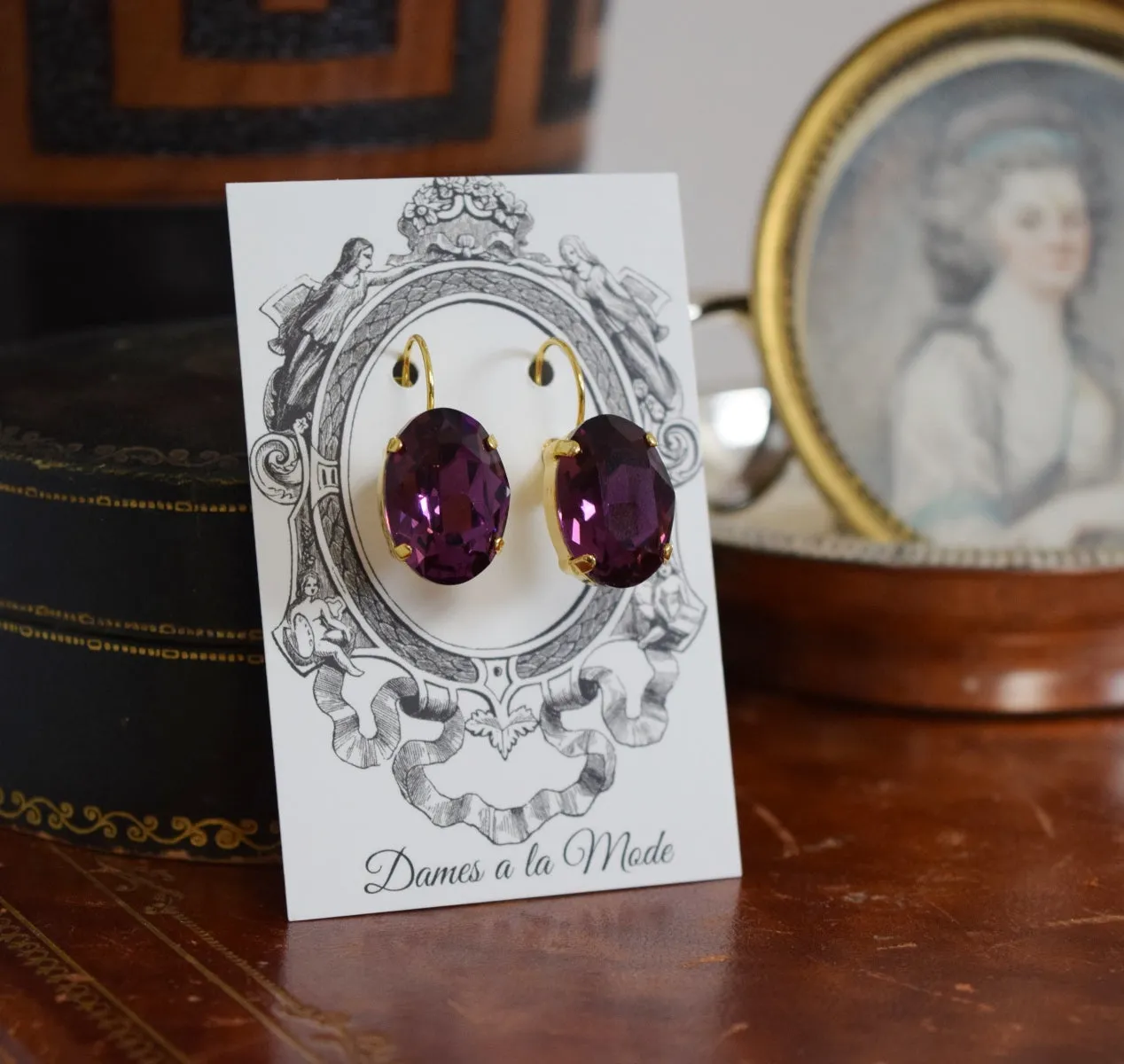 Amethyst Purple Swarovski Earrings - Large Oval - ON SALE