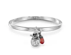 Anatomical Heart Bangle with Garnet - Silver