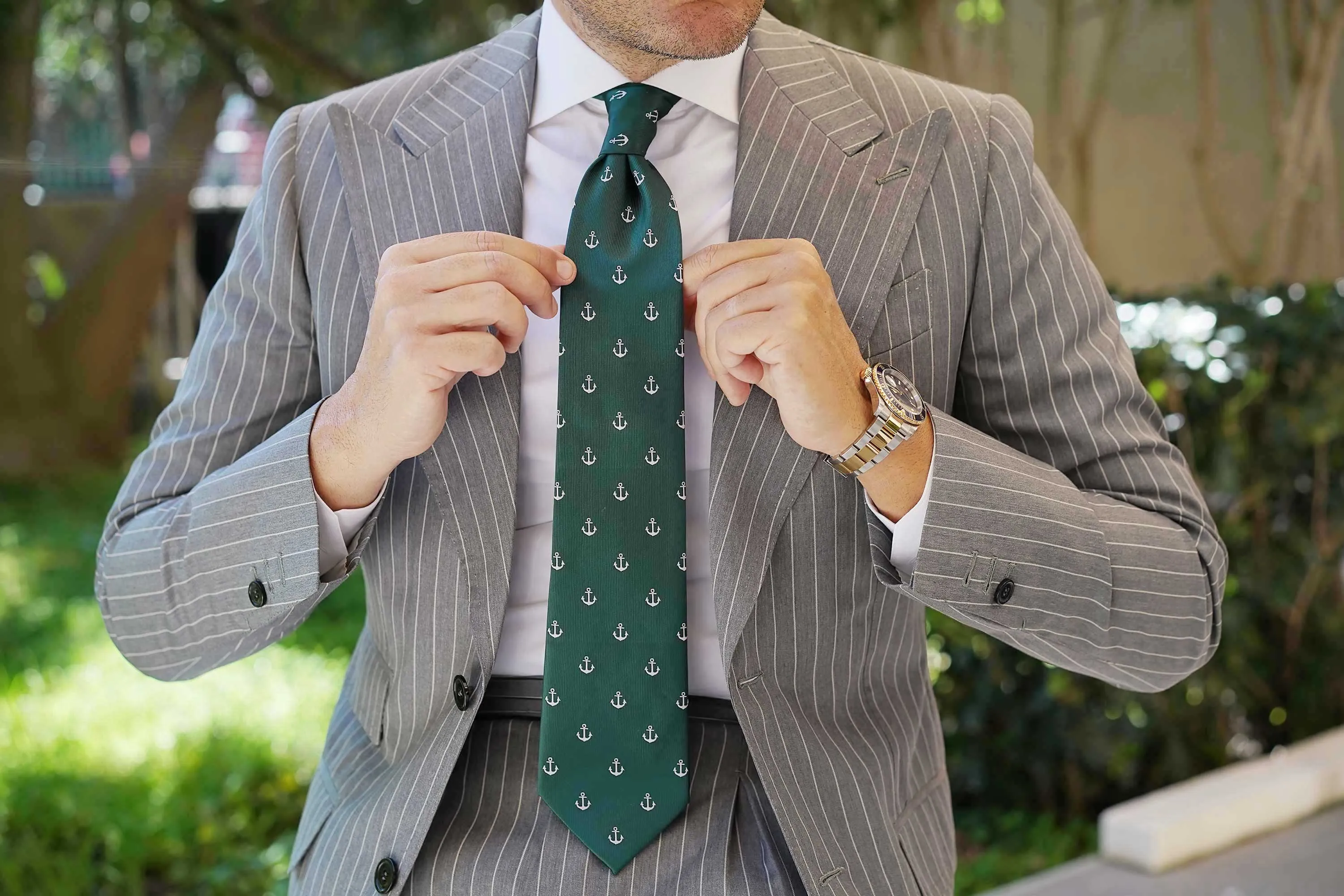 Anchor Tie - Dark Green & White