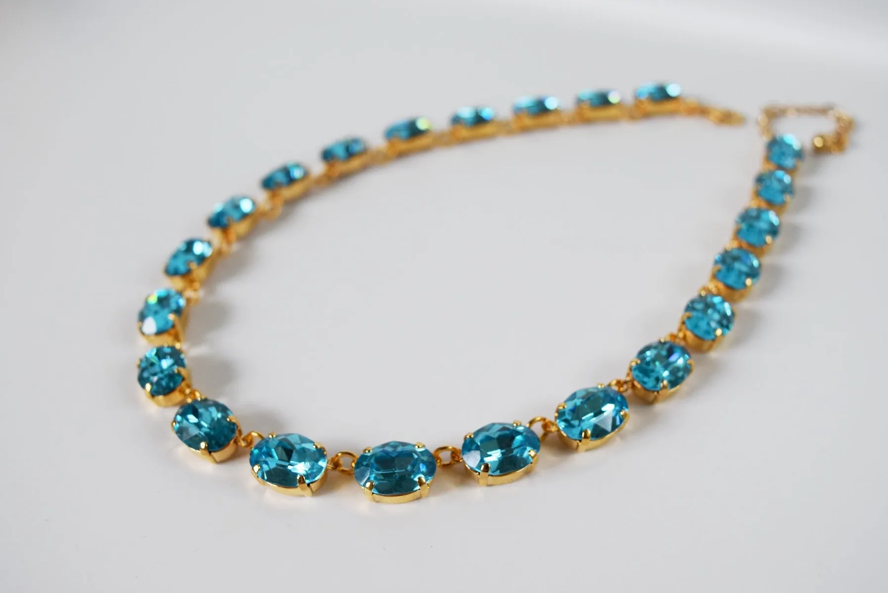 Aquamarine Blue Swarovski Crystal Necklace - Medium Oval