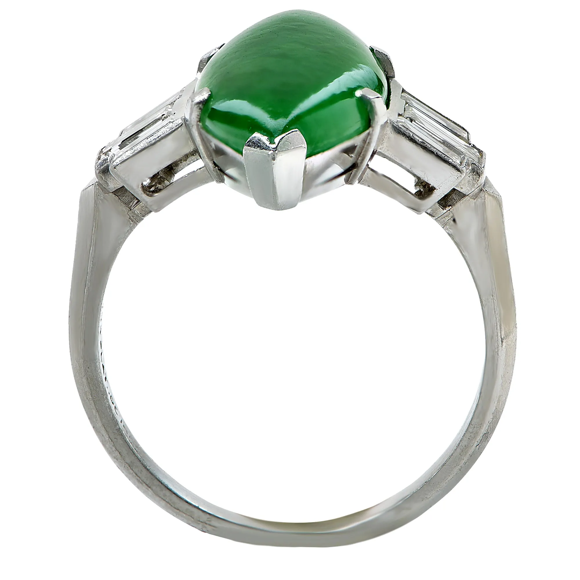 Art Deco Natural UNTREATED GIA 6.60ct Jade JADEITE Diamond Platinum Ring