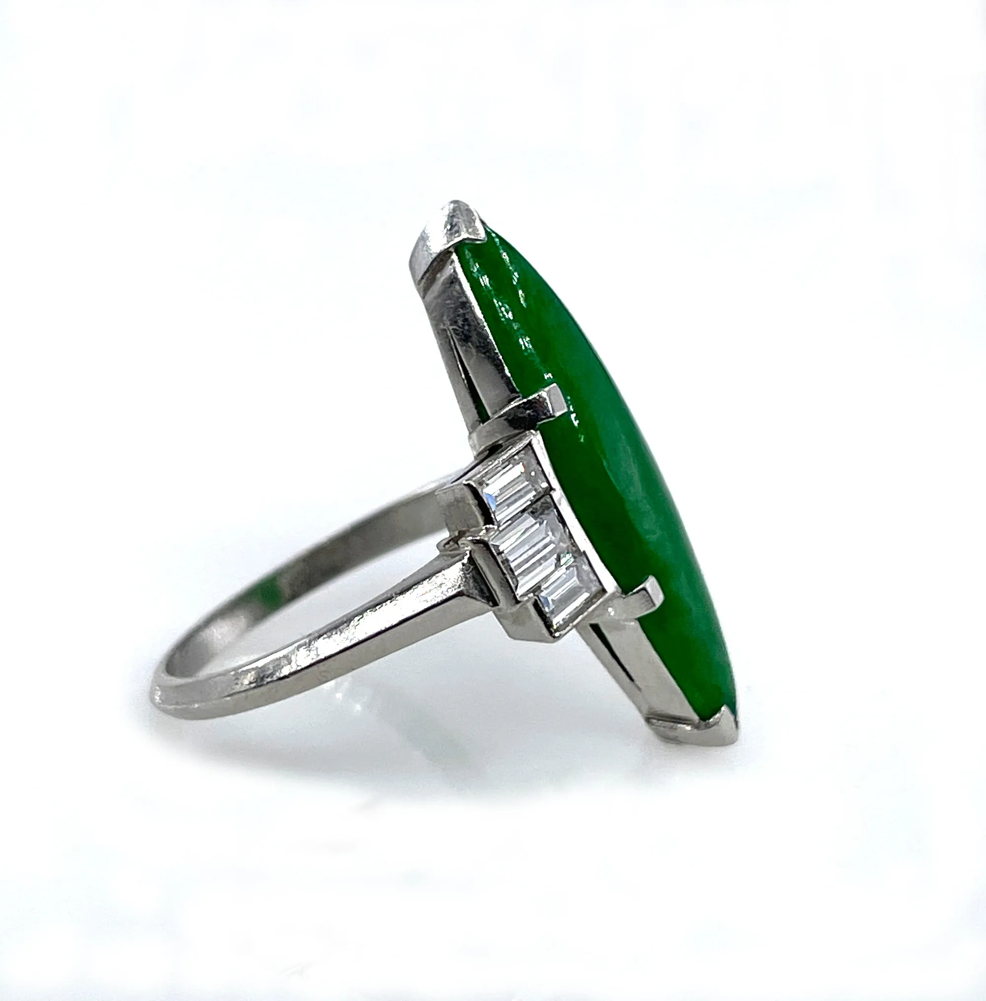 Art Deco Natural UNTREATED GIA 6.60ct Jade JADEITE Diamond Platinum Ring