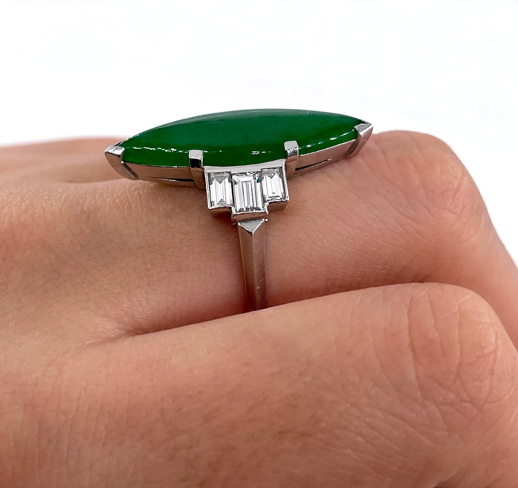 Art Deco Natural UNTREATED GIA 6.60ct Jade JADEITE Diamond Platinum Ring