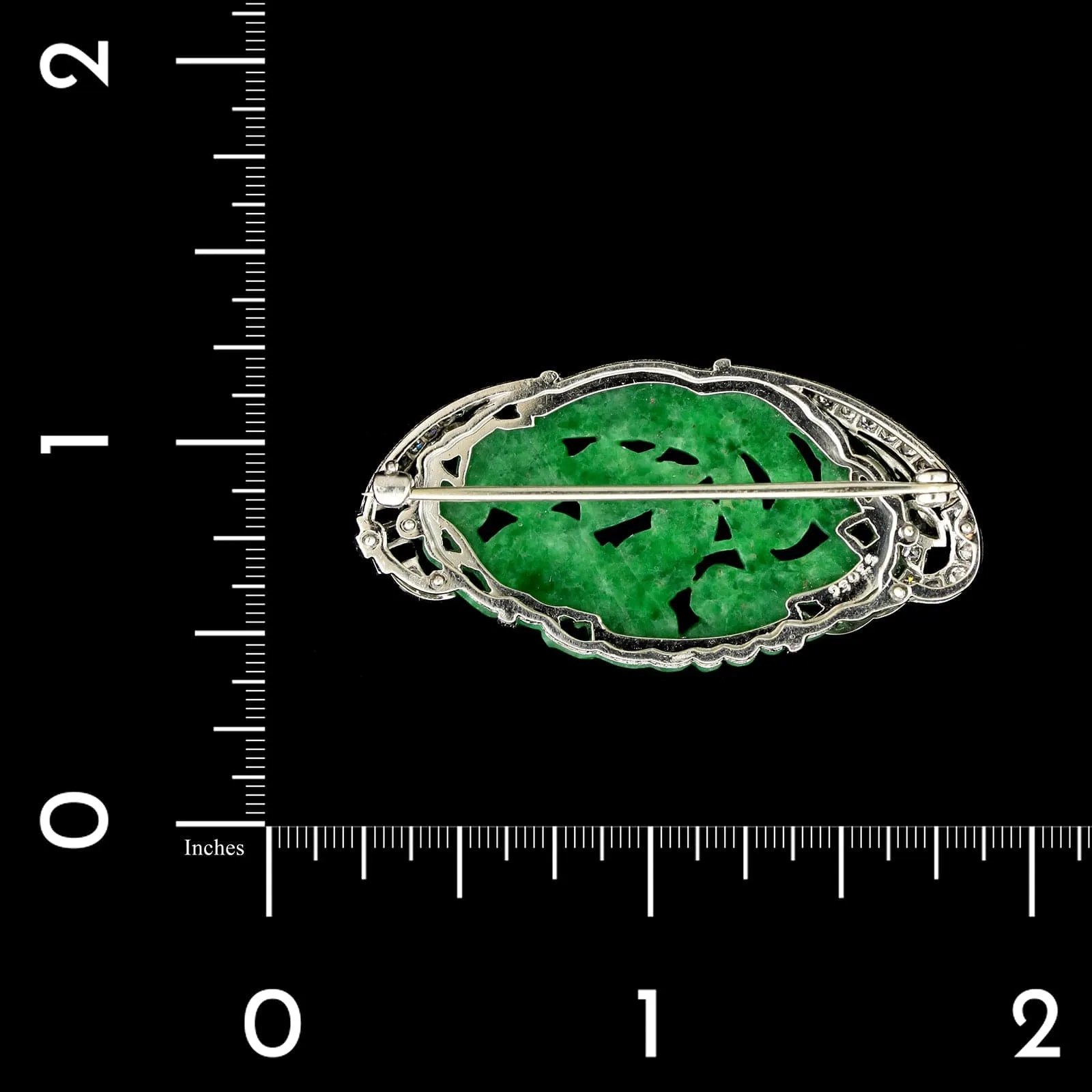 Art Deco Platinum Estate Jadeite, Onyx and Diamond Pin