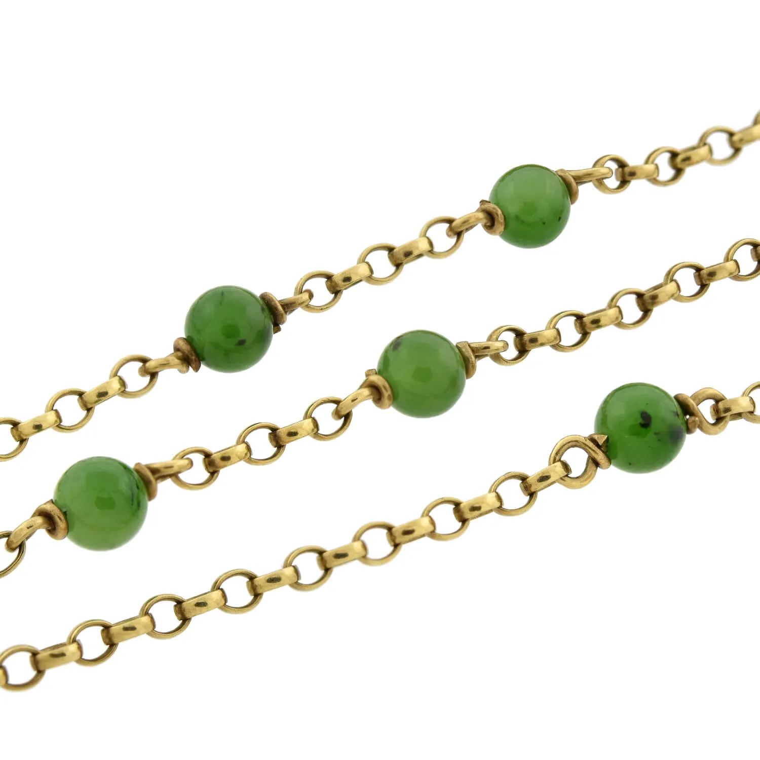 Art Nouveau 9kt Natural Jadeite Bead Chain Necklace 46"