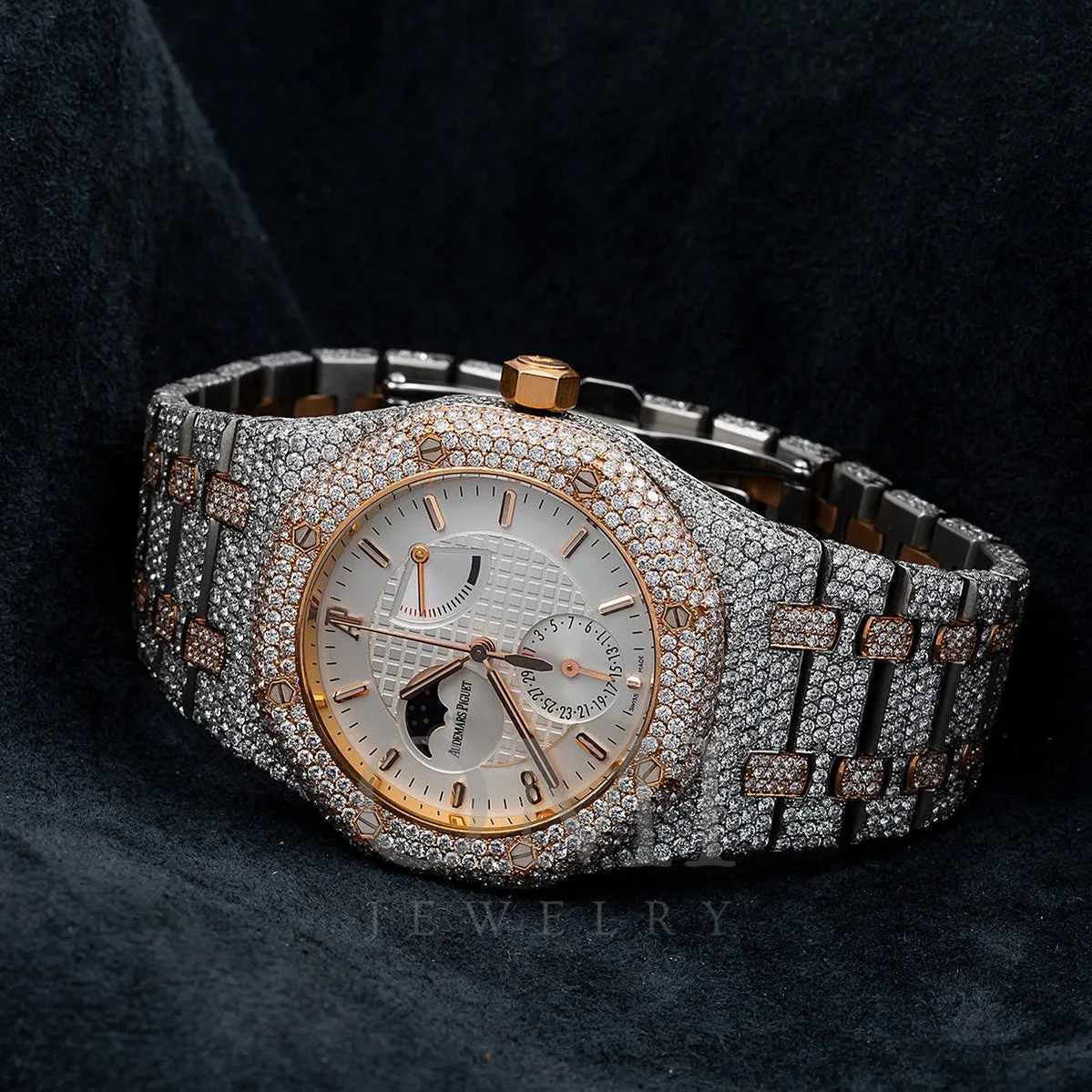 Audemars Piguet Royal Oak 25168SR 39MM  White Moon Phase Dial With 22.75 CT Diamonds