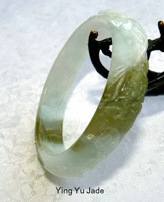 Auspicious Spiritual Carved Burmese Jadeite Old Mine Bangle Bracelet 57 mm (BB2901)