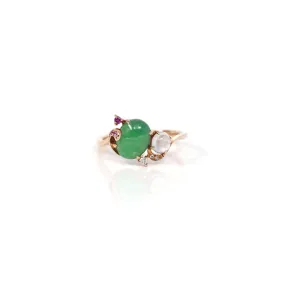 Baikalla? 18k Rose Gold Natural Imperial Jadeite Morning Glory Engagement Ring