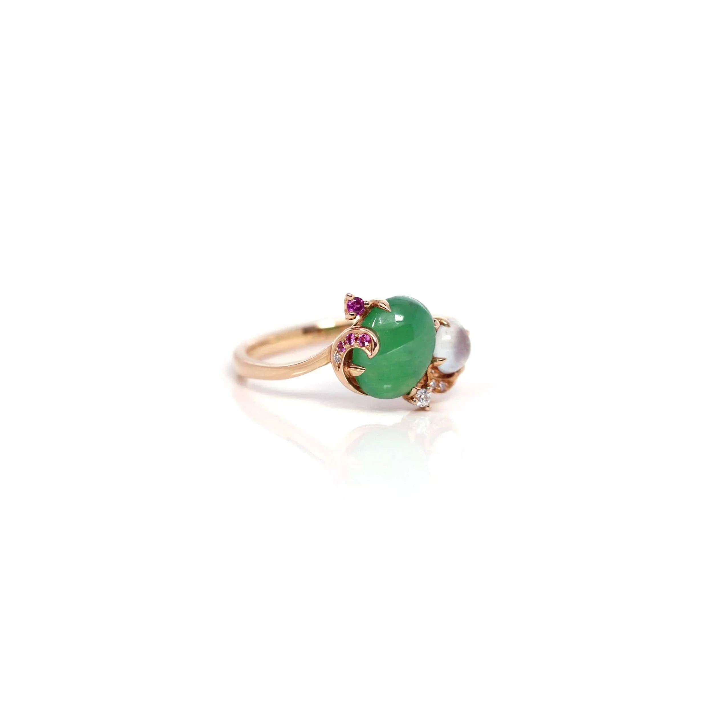 Baikalla? 18k Rose Gold Natural Imperial Jadeite Morning Glory Engagement Ring