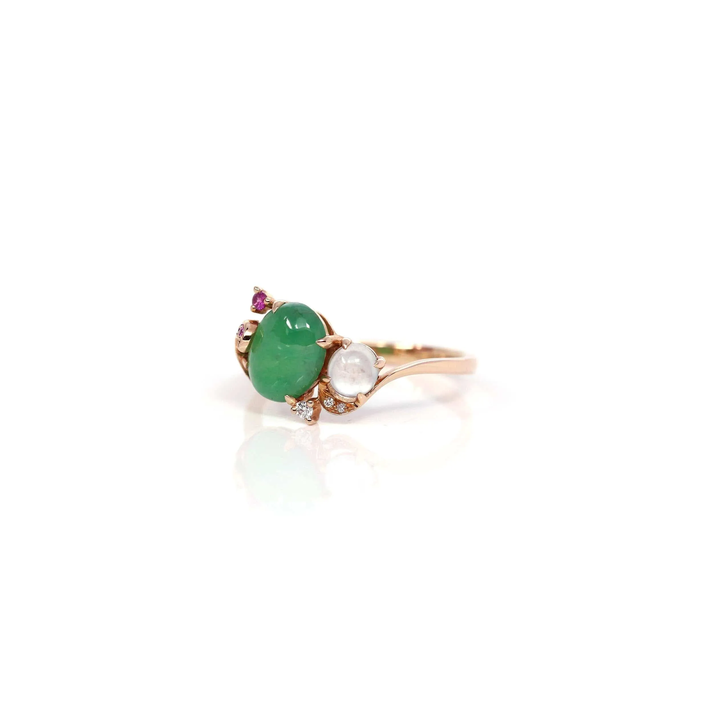 Baikalla? 18k Rose Gold Natural Imperial Jadeite Morning Glory Engagement Ring