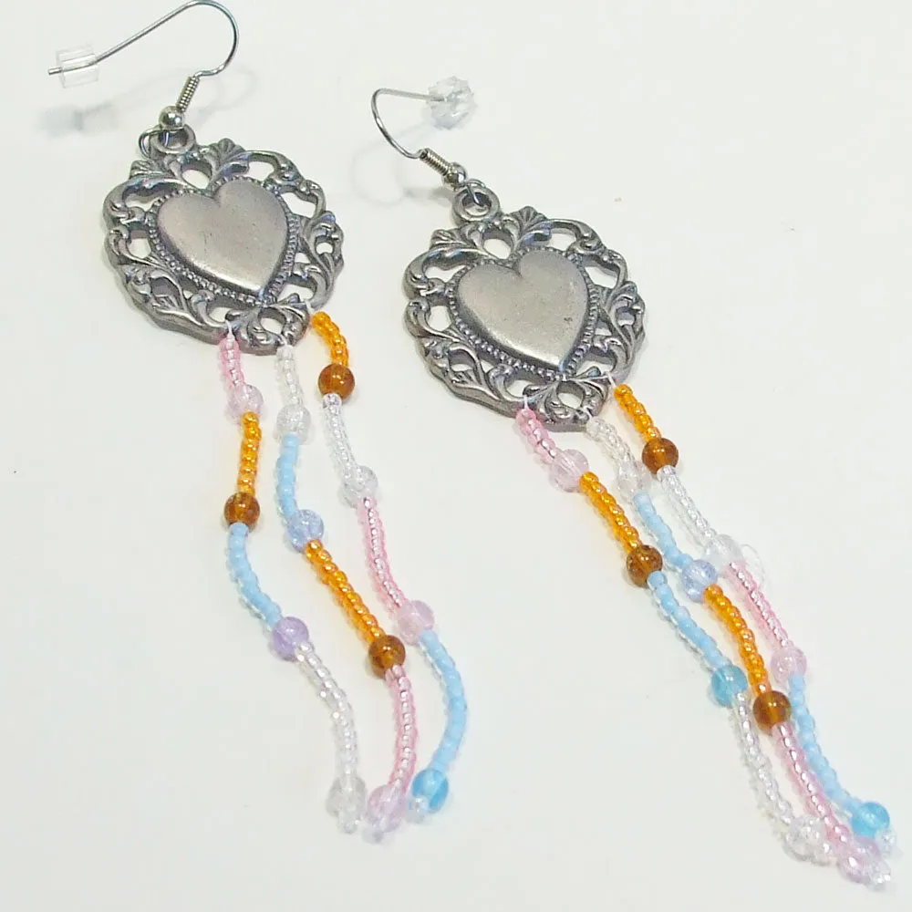 Bega, Silver Heart Filigree, Dangle Earrings