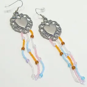 Bega, Silver Heart Filigree, Dangle Earrings