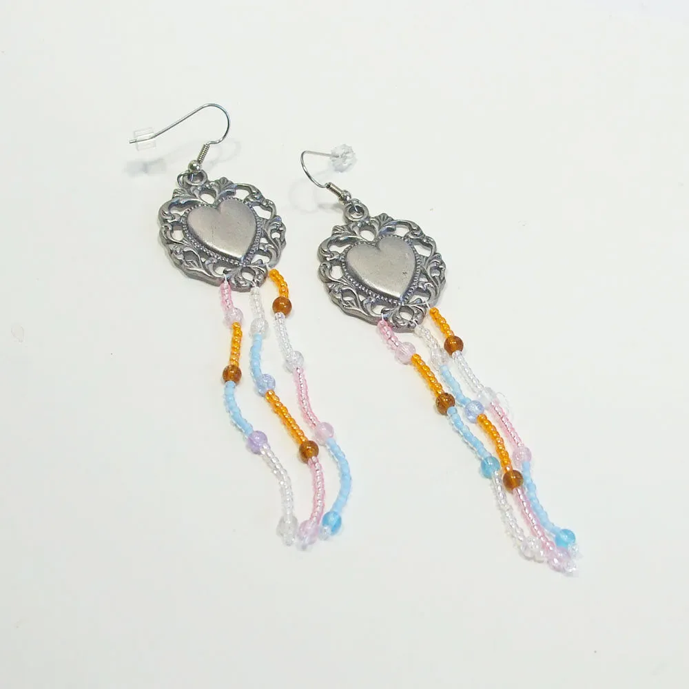 Bega, Silver Heart Filigree, Dangle Earrings