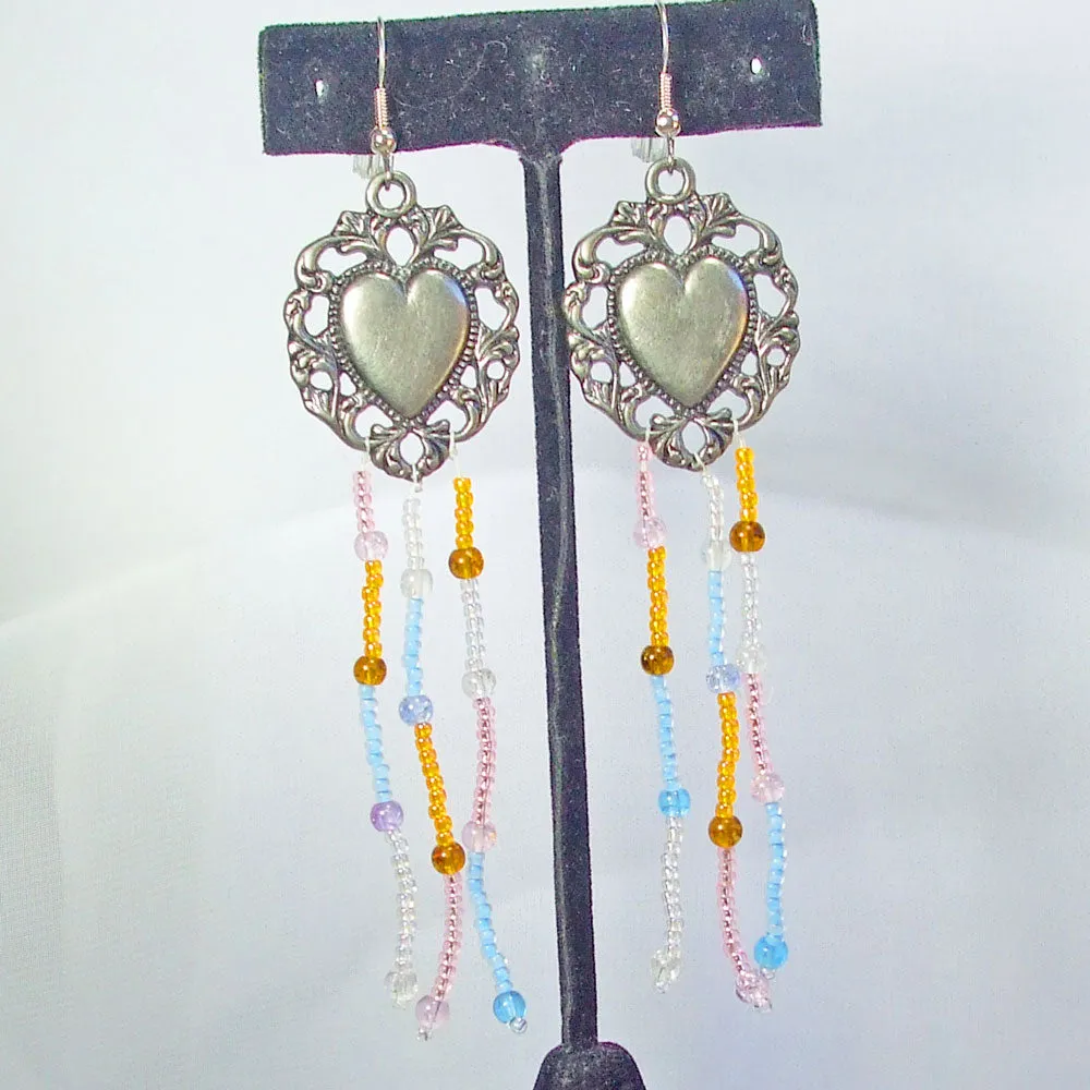 Bega, Silver Heart Filigree, Dangle Earrings