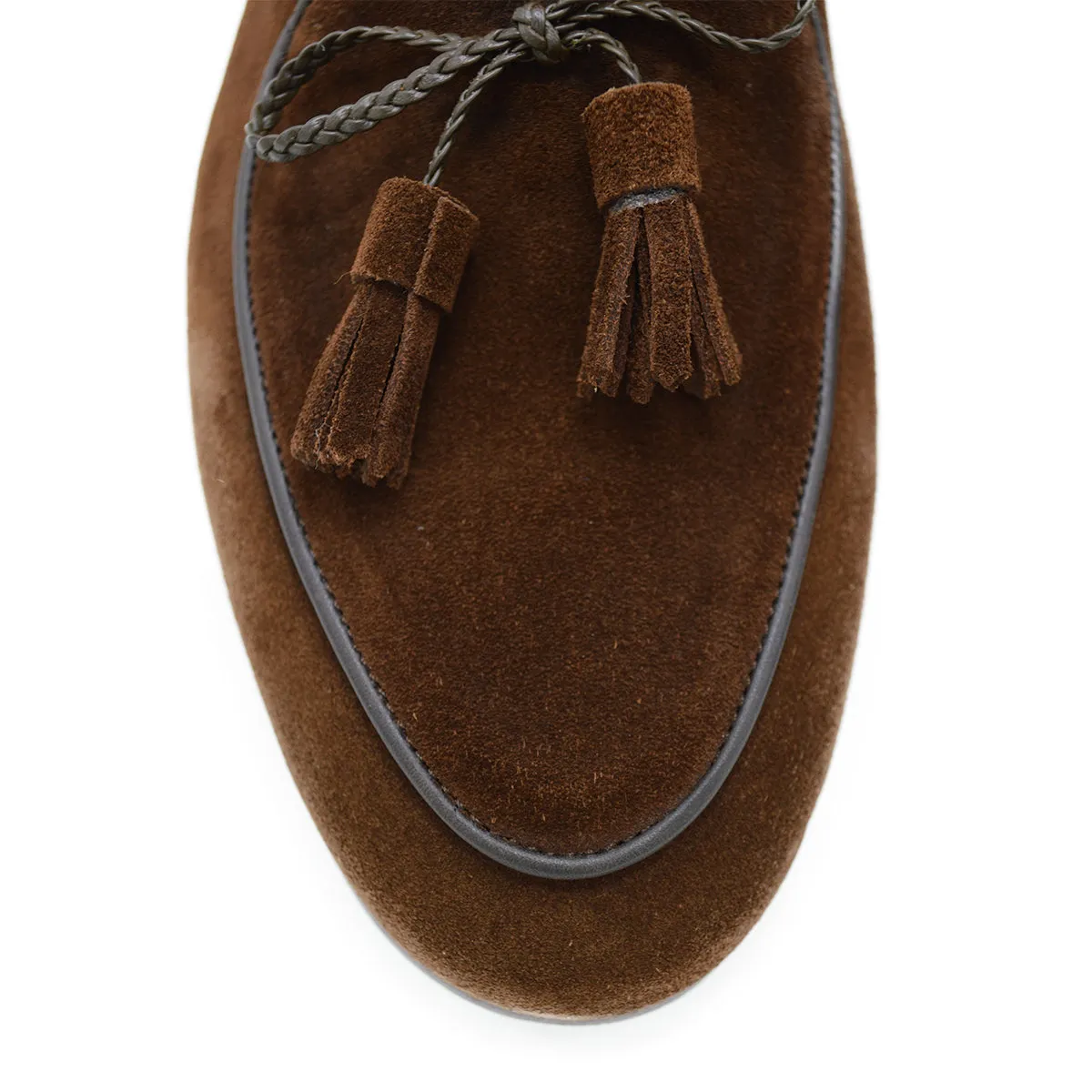 Mens Luxurious Berwick 1707 Dark Brown Suede Belgian Loafers with Braided Tassels (Style 5154)