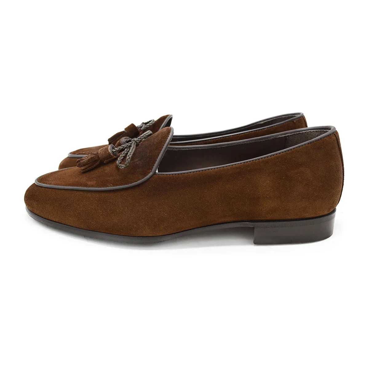 Mens Luxurious Berwick 1707 Dark Brown Suede Belgian Loafers with Braided Tassels (Style 5154)