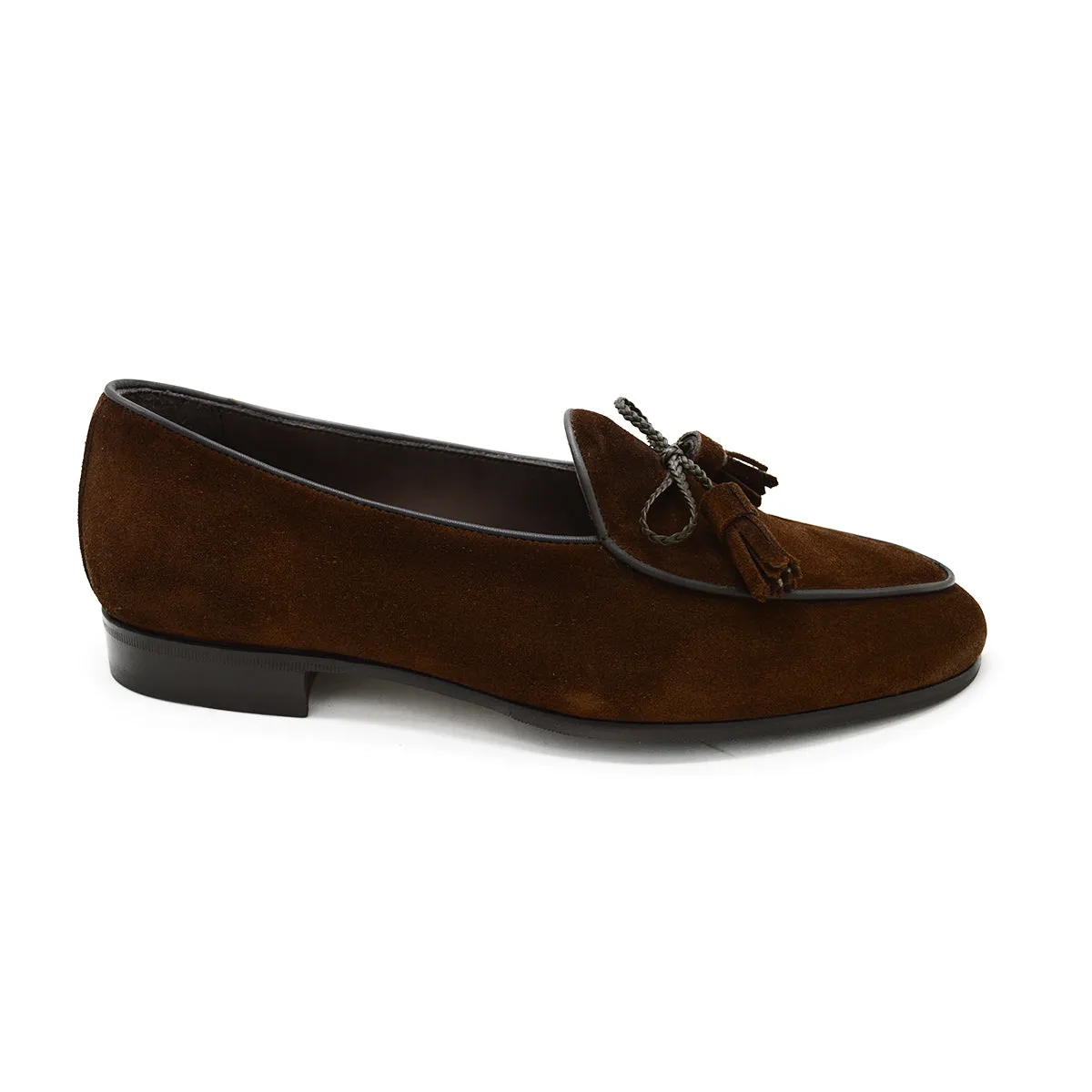 Mens Luxurious Berwick 1707 Dark Brown Suede Belgian Loafers with Braided Tassels (Style 5154)