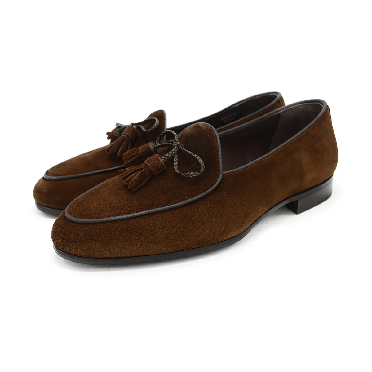 Mens Luxurious Berwick 1707 Dark Brown Suede Belgian Loafers with Braided Tassels (Style 5154)