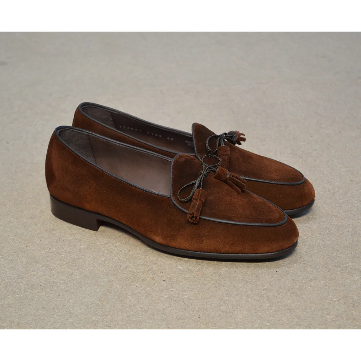 Mens Luxurious Berwick 1707 Dark Brown Suede Belgian Loafers with Braided Tassels (Style 5154)