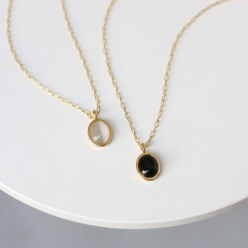 Black And White Luster Oval Necklace